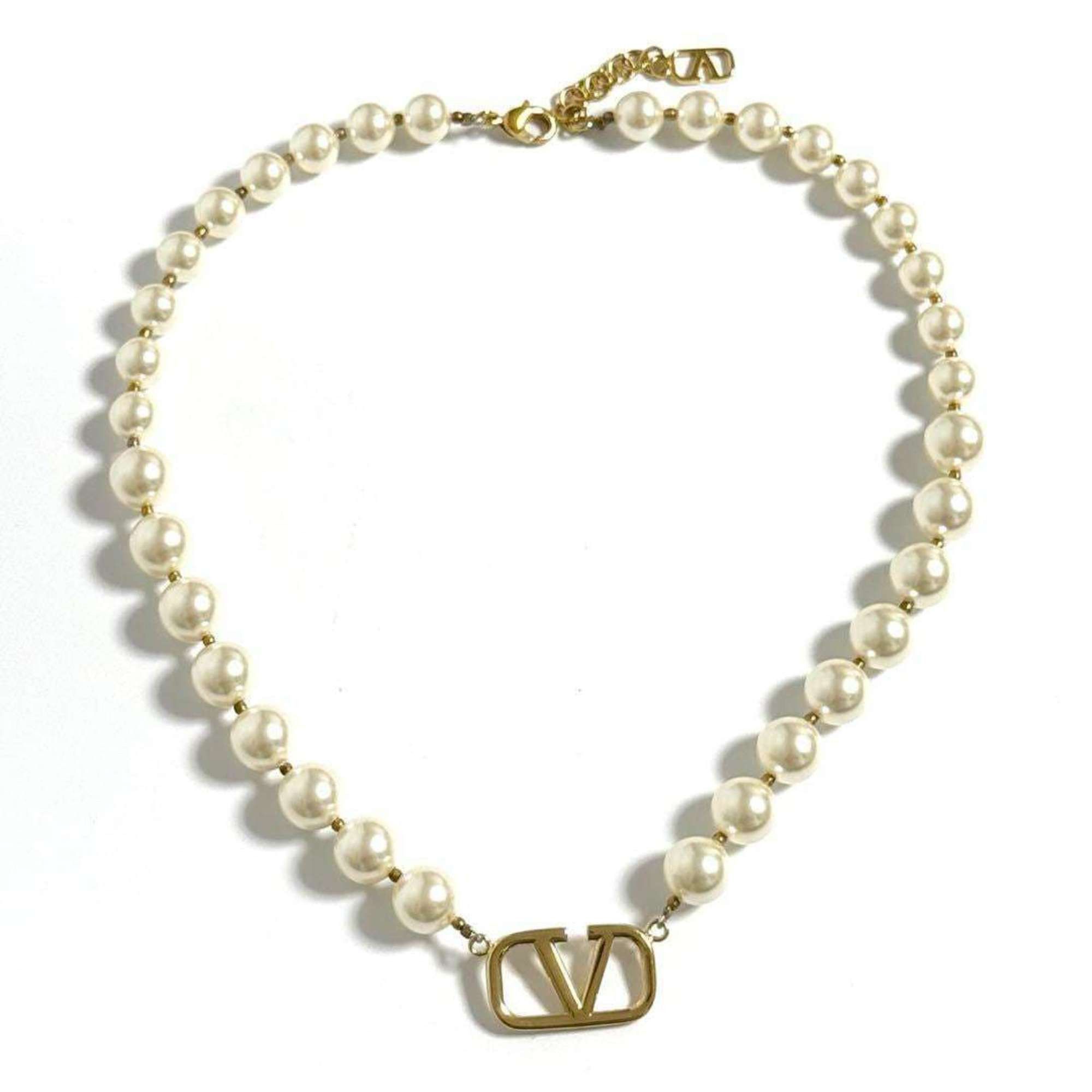 Valentino Women's V Logo Pearl Bead Necklace