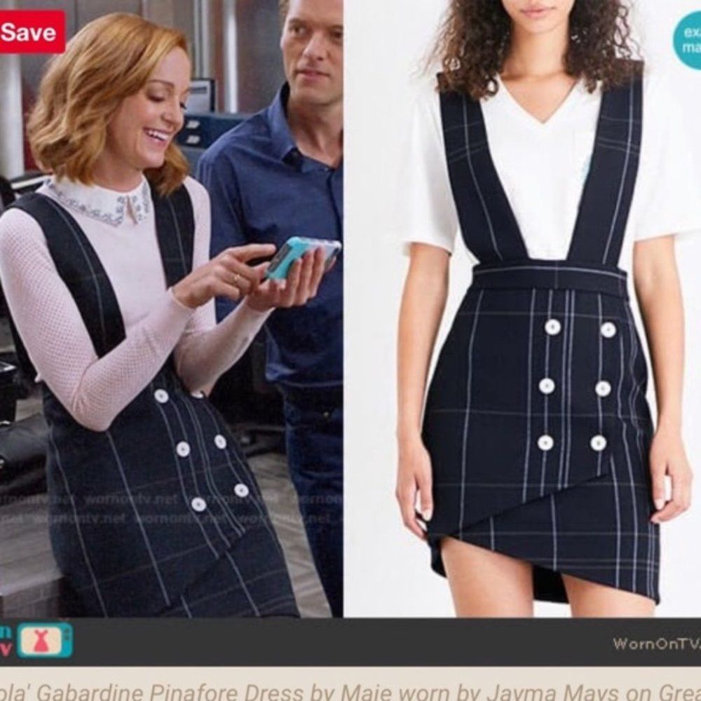 NWT New $325 Maje Jola Checked Woven Pinafore Skirt Dress S