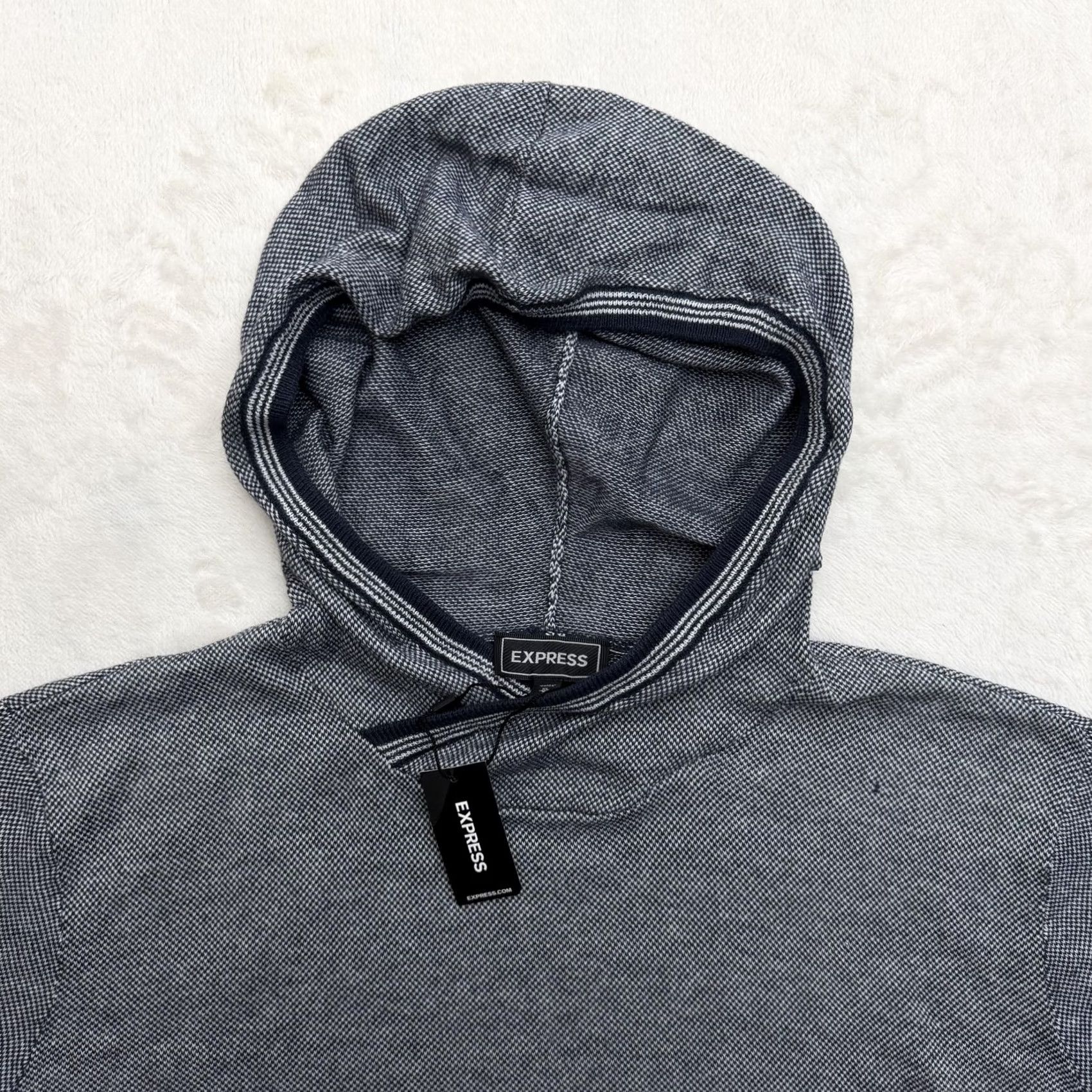 Express Express Sweater Mens XL Gray Hooded 100% Cotton Knit Lightweight Pullover Size US XL / EU 56 / 4 - 2 Thumbnail
