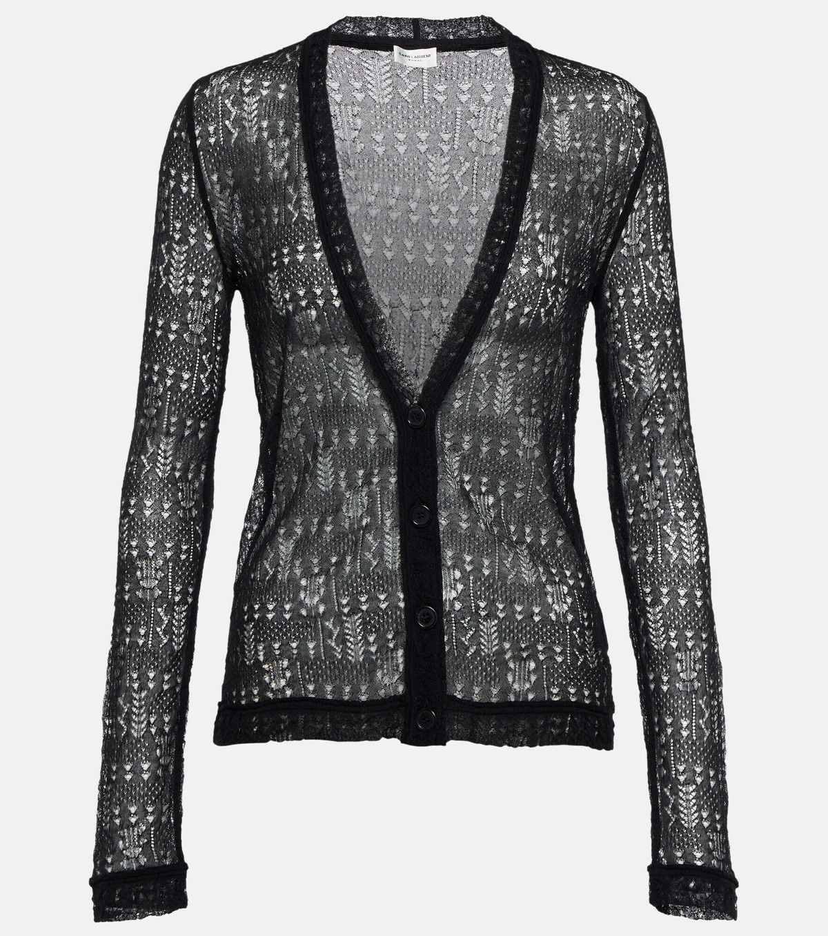 Saint Laurent Paris o1s1wg111224 Patterned Semi-Sheer Cardigan in Black Size L / US 10 / IT 46 - 1 Thumbnail