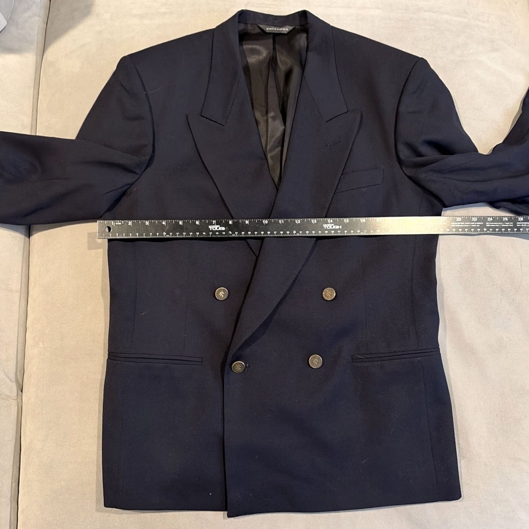 Pierre Cardin VINTAGE Pierre Cardin Blazer Wool Navy Double Breasted Gold Buttons 42R 41L Mens Jacket Sport Coat Size 42R - 4 Thumbnail
