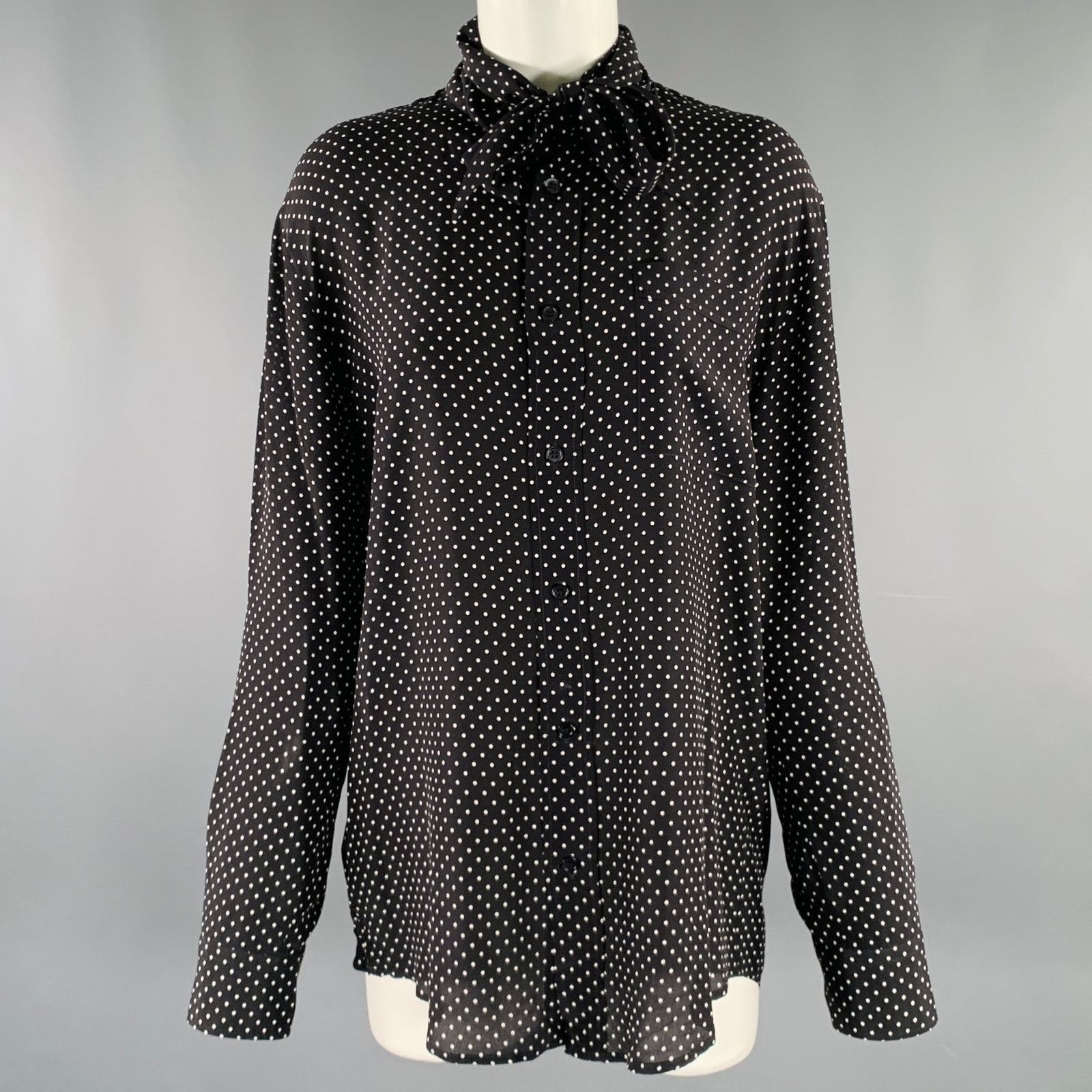 Plan C PLAN C Size M Black White Silk Polka Dot Bow Shirt Size M / US 6-8 / IT 42-44 - 1 Thumbnail