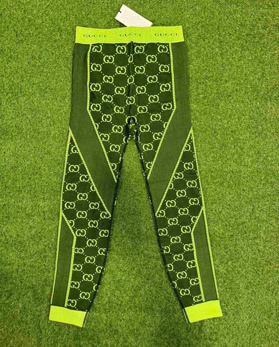 image of Gucci Neon Leggings GG Patern in Green, Men's (Size 40)