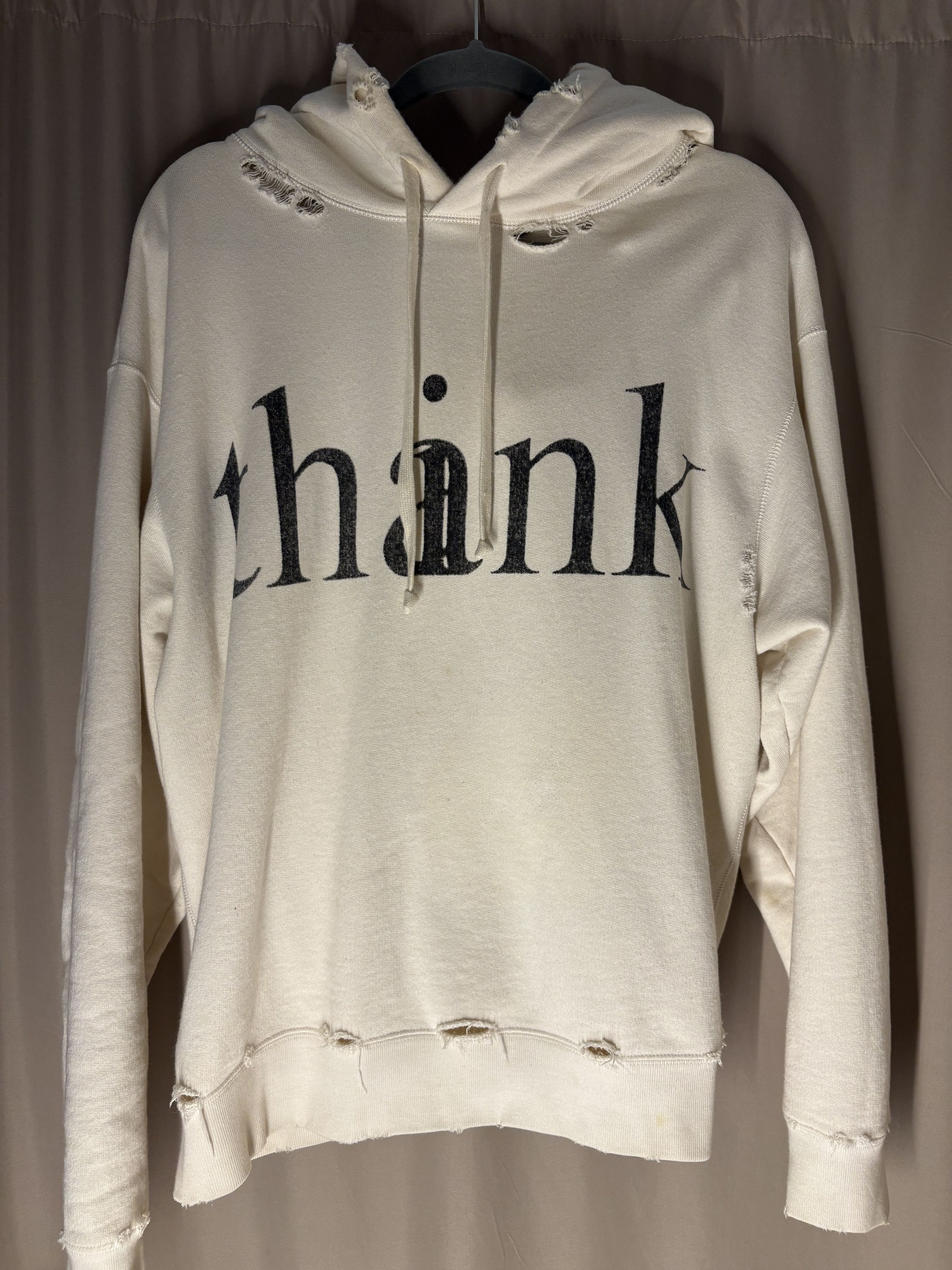 Think/Thank distressed hoodie