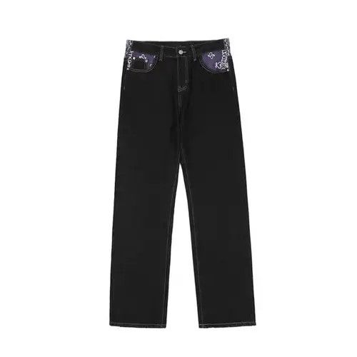Jean Black High Street Hip Hop Printed Wide Leg Jeans Size US 30 / EU 46 - 5 Thumbnail