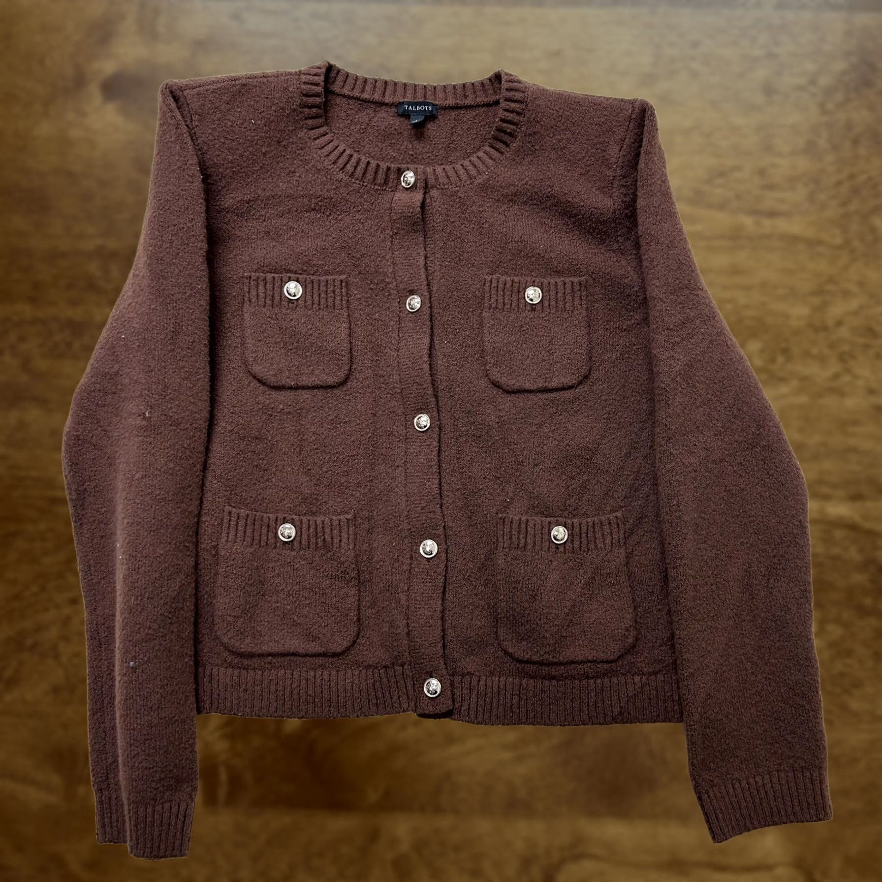 Talbots Talbots Cardigan Sweater Womens Large Brown Crew Neck Pockets Button Front Knit Size L / US 10 / IT 46 - 1 Thumbnail
