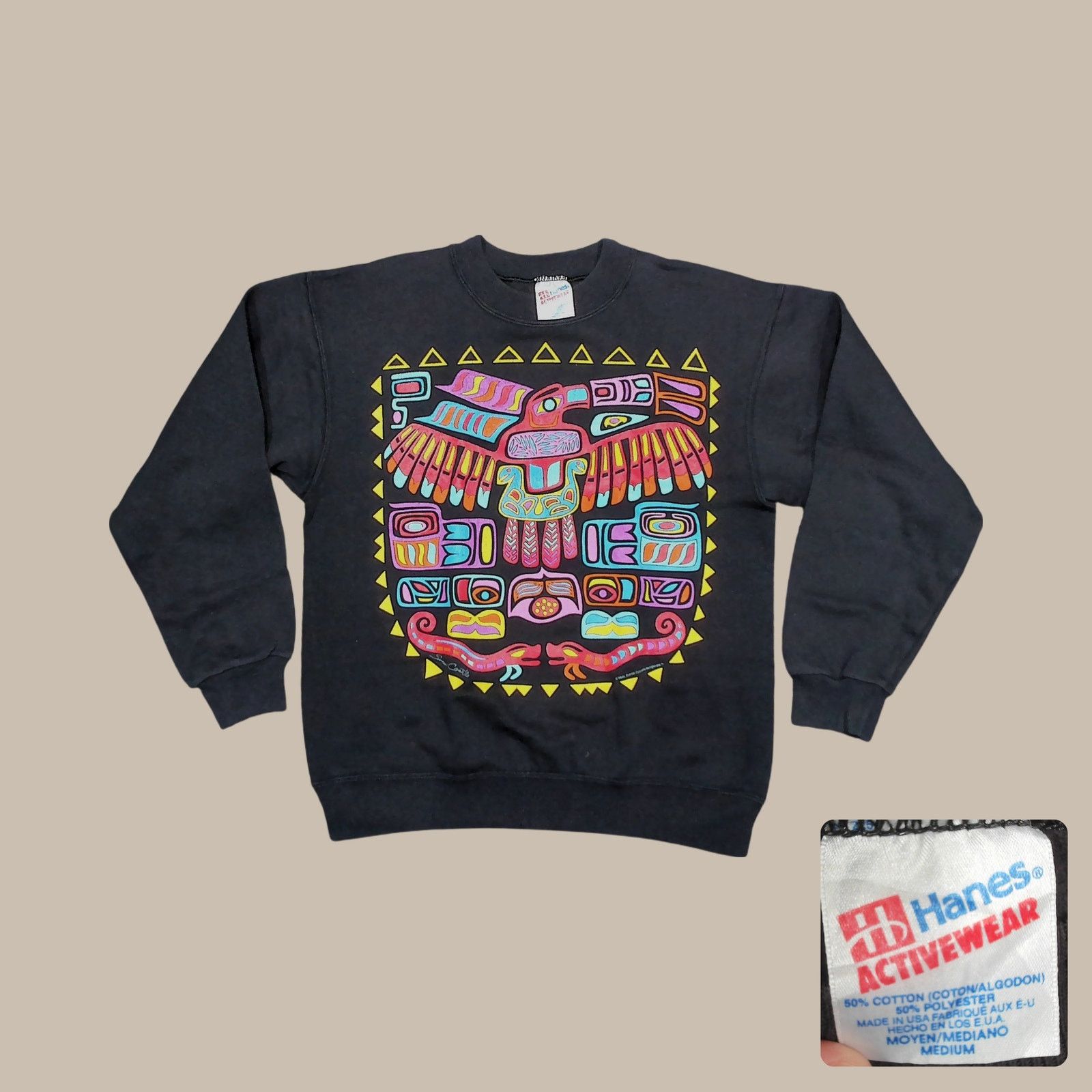 Hanes Hanes VTG 1991 Neon Geometric Thunderbird Sweatshirt USA Size US M / EU 48-50 / 2 - 1 Thumbnail