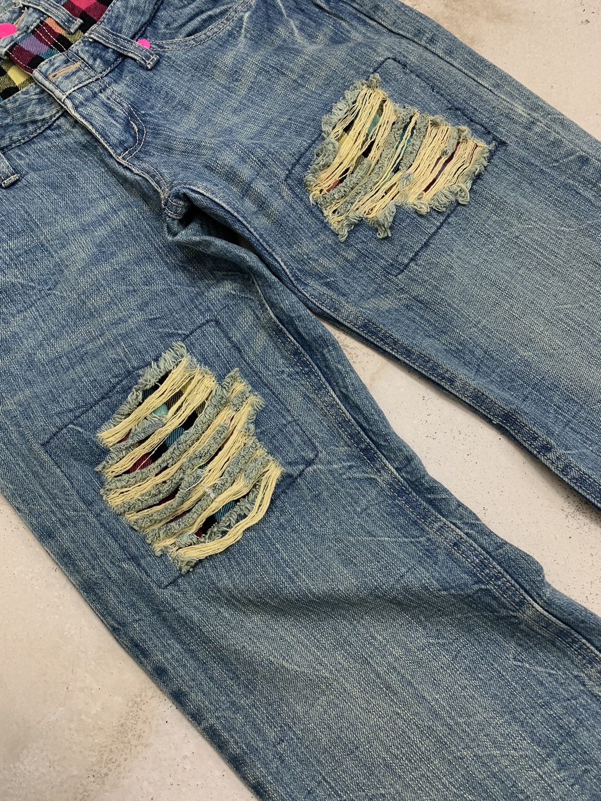 20471120 Double Waist Tartan Plaid Junya Style Distressed Rusty Denim Size US 27 - 5 Thumbnail
