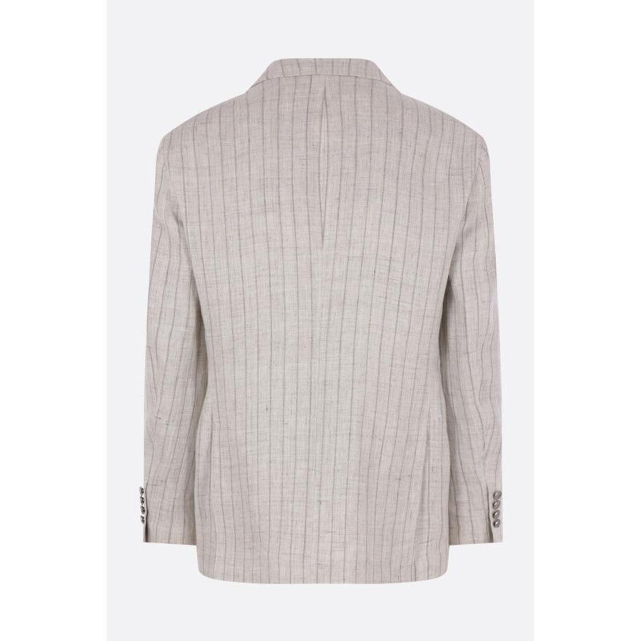 Brunello Cucinelli BRUNELLO CUCINELLI Pinstriped Linen Grey Double Breasted Jac Size US XL / EU 56 / 4 - 2 Thumbnail