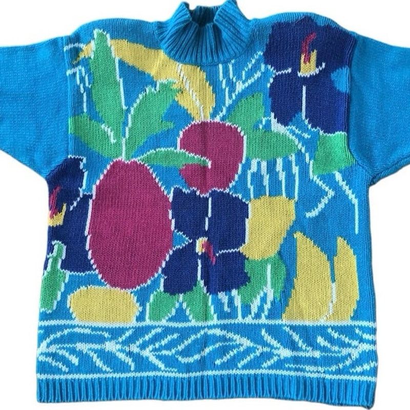 Vintage Lauren Hansen Vtg 80s floral Sweater blue, yellow large Size L / US 10 / IT 46 - 2 Thumbnail