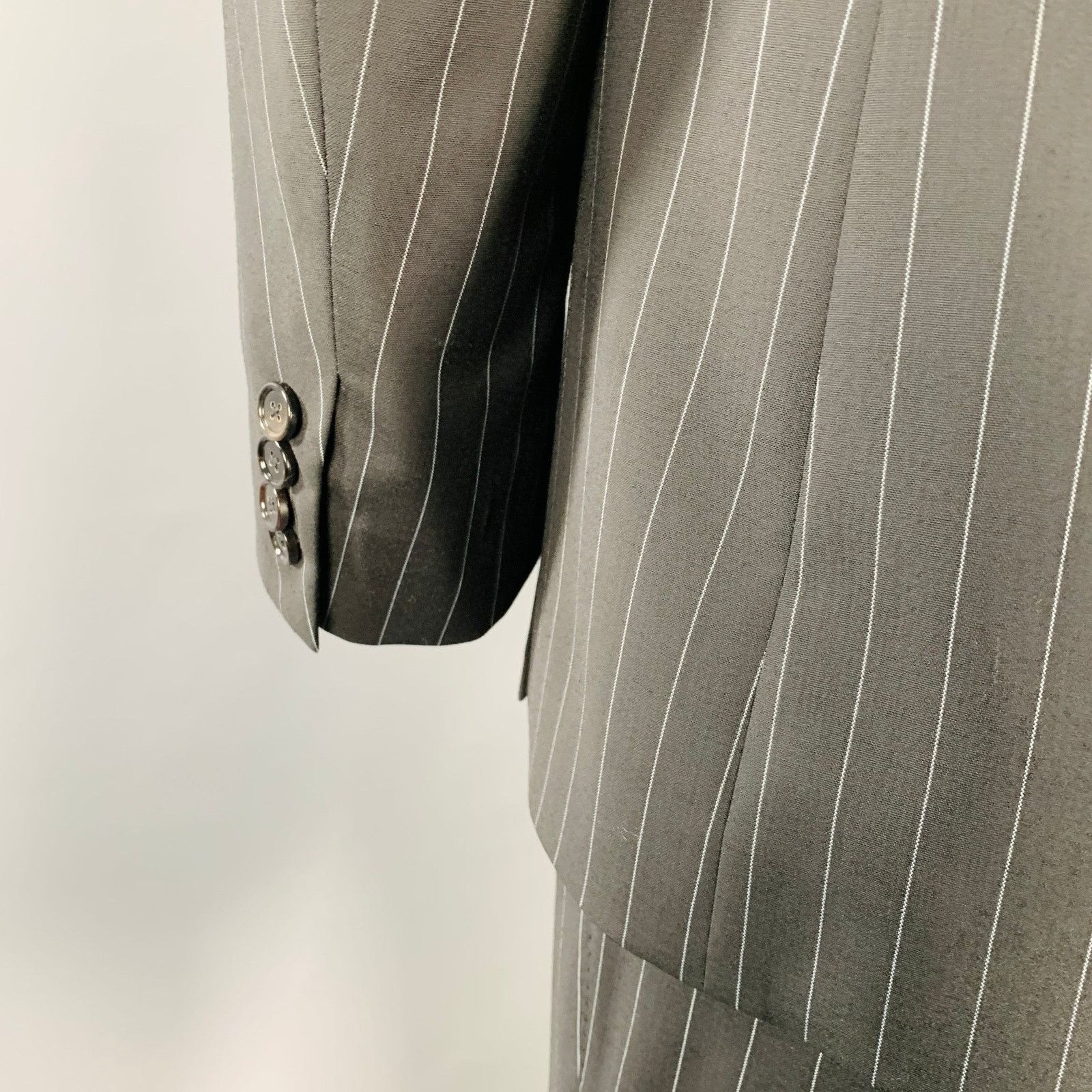 Dolce & Gabbana DOLCE & GABBANA Black Grey Pinstripe Polyester Blend Suit Size 42R - 6 Thumbnail