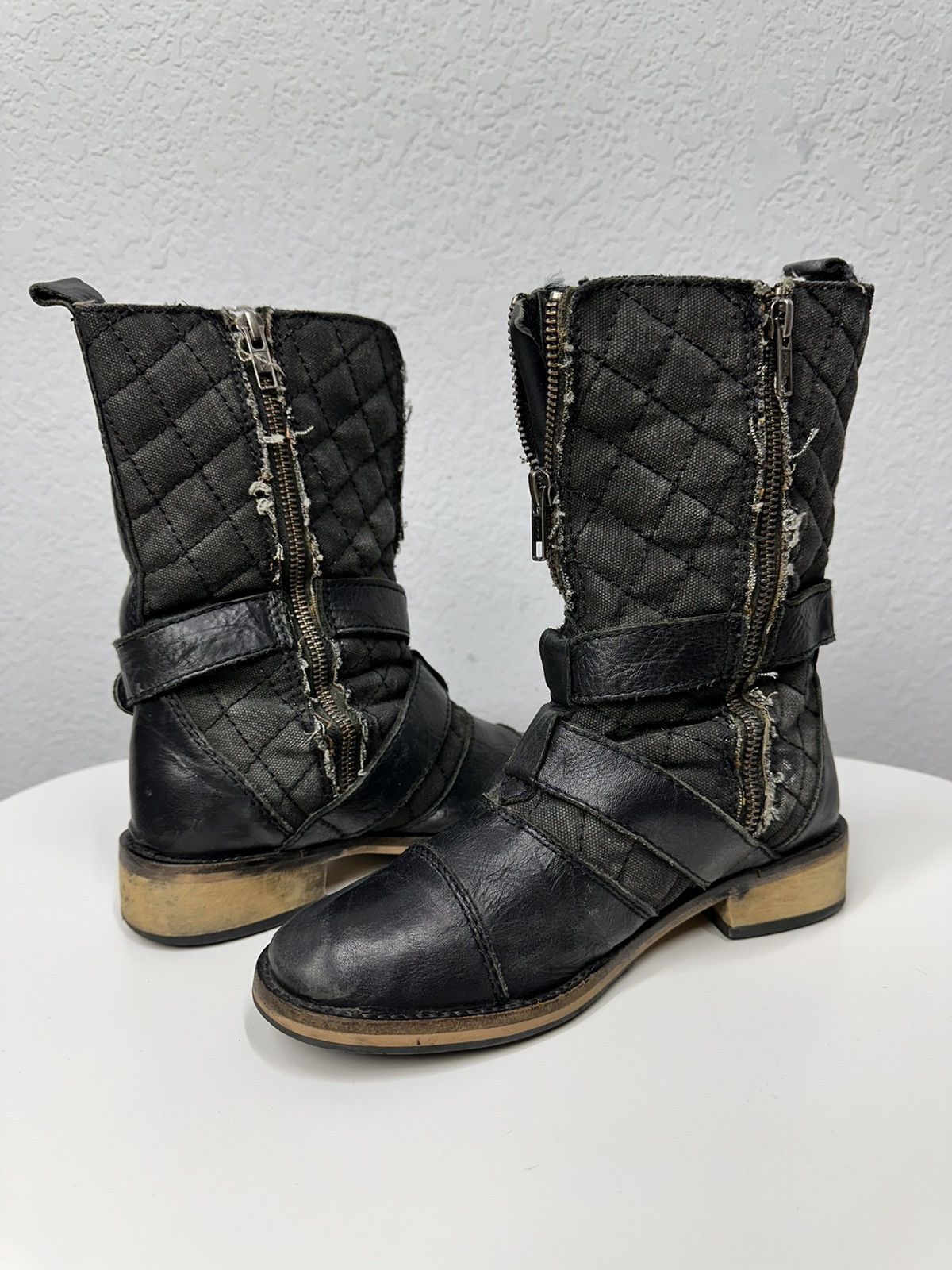 A.S.98 Heidi Slimane Black Moto Boots belted Leather vintage Size US 8 / IT 38 - 10 Thumbnail
