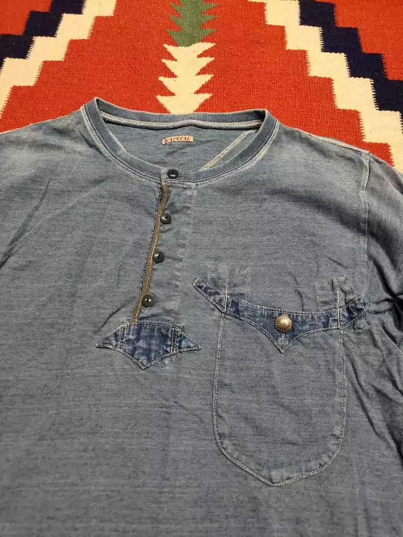 Kapital Kapital KAPITAL blue dyed Henley collar short sleeve-2507 Size US L / EU 52-54 / 3 - 2 Thumbnail