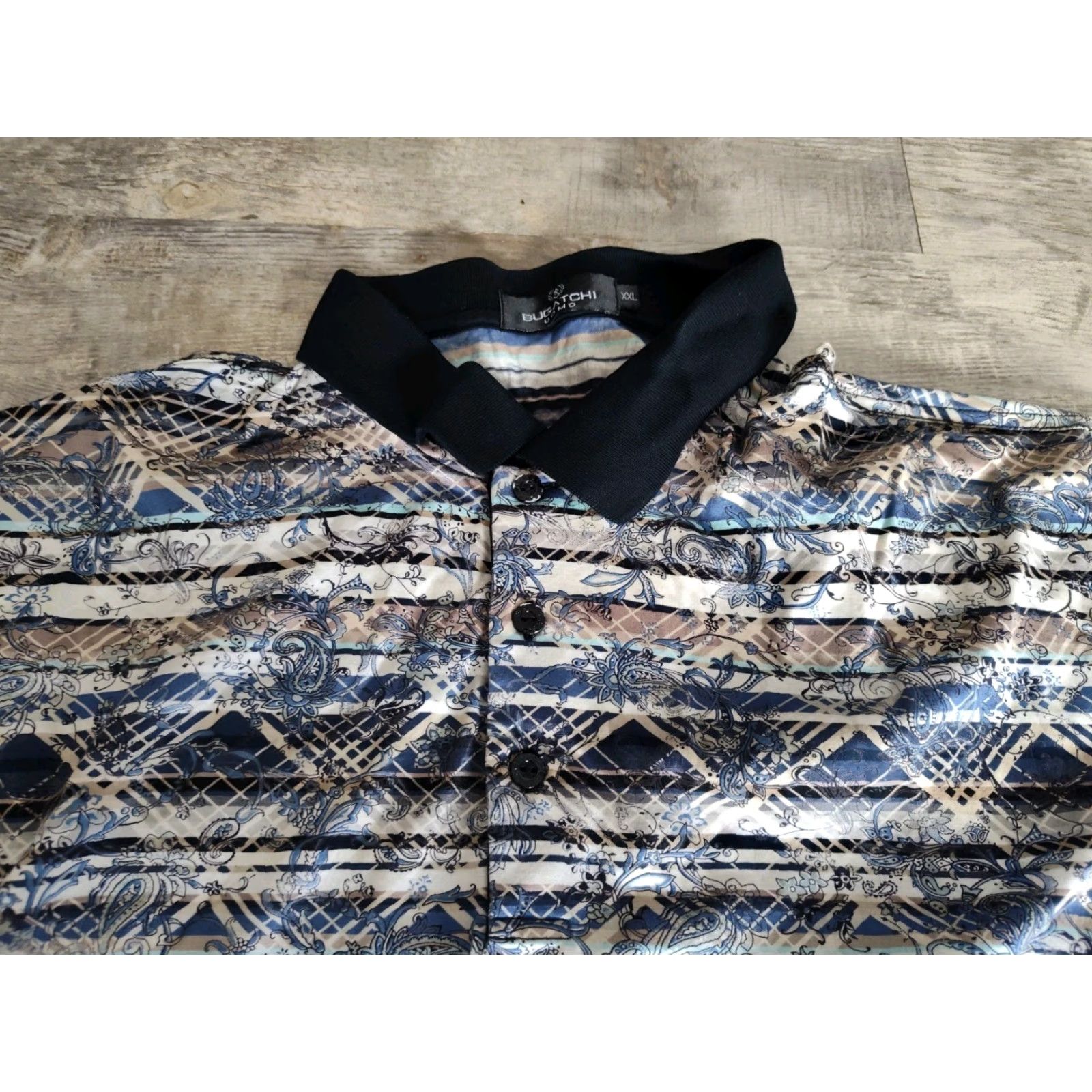 BUGATCHI Bugatchi Uomo Polo Shirt Mens XXL Blue Beige Paisley Short Sleeve Golf Club Size US XXL / EU 58 / 5 - 3 Thumbnail
