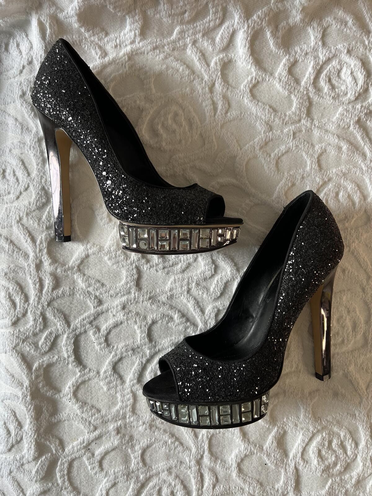 Other Boutique 9 Black Glitter Platform Peep Toe Pumps, Size 7.5 Size US 7.5 / IT 37.5 - 6 Thumbnail