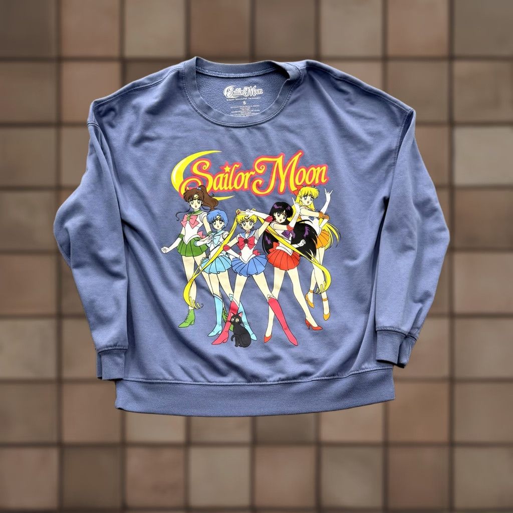 Vintage Sailor Moon Sweatshirt Womens Small Blue Crewneck Pullover Anime Graphic Manga Moon 90s Casual Size S / US 4 / IT 40 - 1 Thumbnail