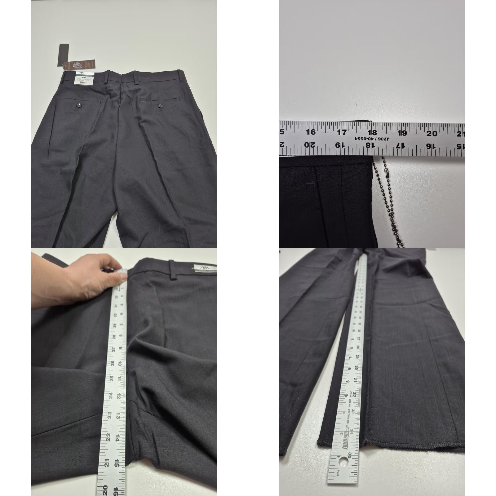 Vintage Montefino Mondo Wool Pants Mens 36 Black Super 120's Flat Front Unhemmed NWT Suit Pants 36W Regular Straight Size 36R - 8 Thumbnail