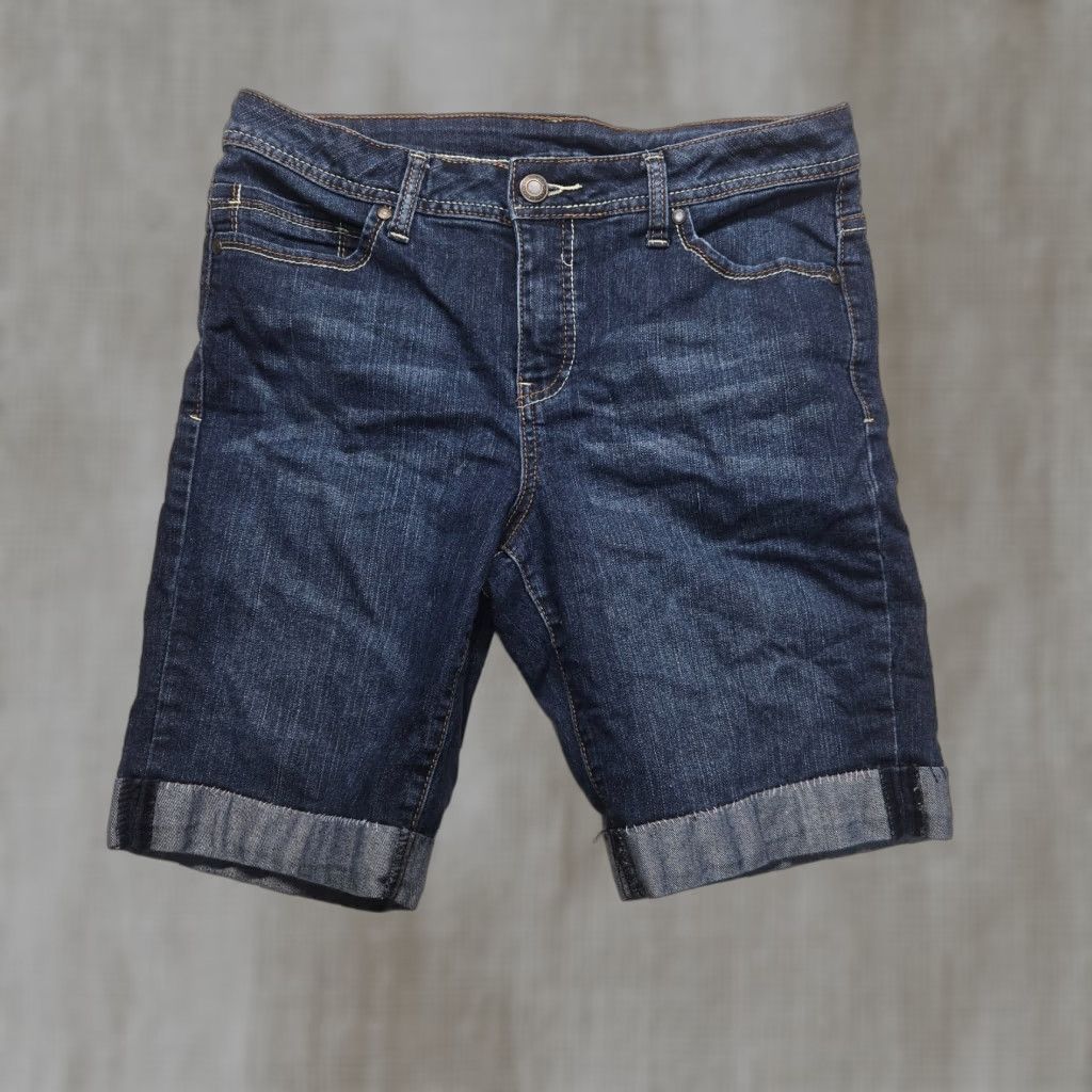 Faded Glory Faded Glory Denim Shorts Dark Wash Jorts 5-Pocket 10 Adult Women's Blue Regular Rise High Waist Stretch Pockets Belt Loops 11.5 Inseam Casual Jeans Size 32" / US 10 / IT 46 - 1 Thumbnail