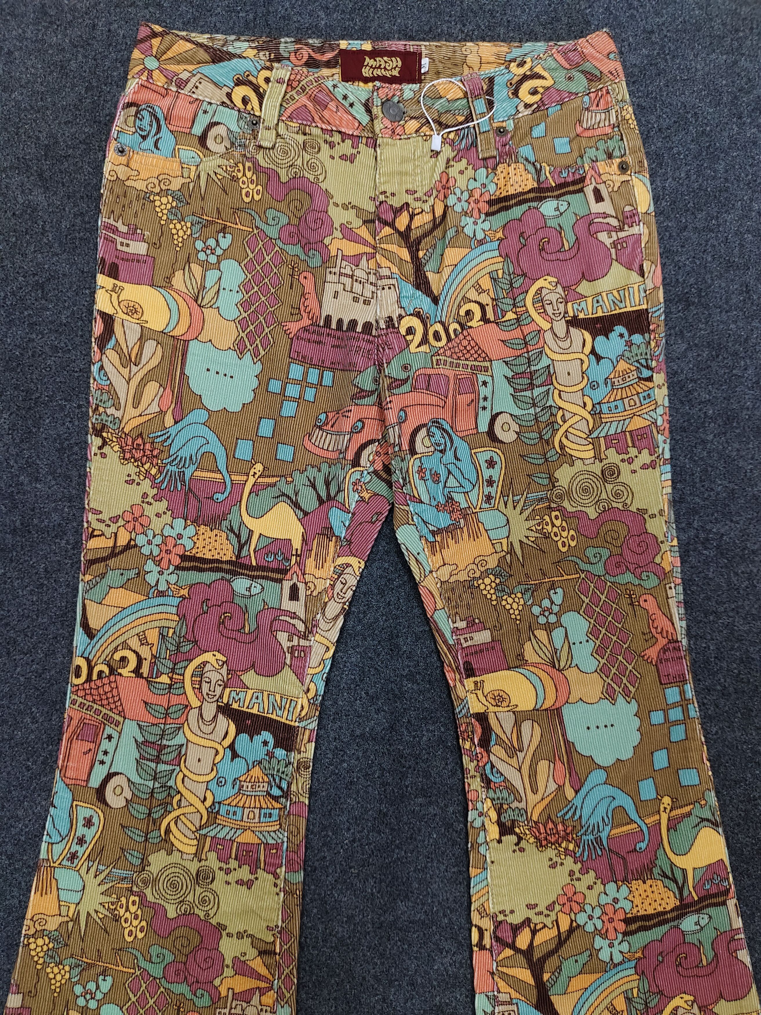 Japanese Brand 2000s MASH MANIA- Hippie Psychedelic Corduroy Flare Pants Size 28" / US 6 / IT 42 - 2 Thumbnail