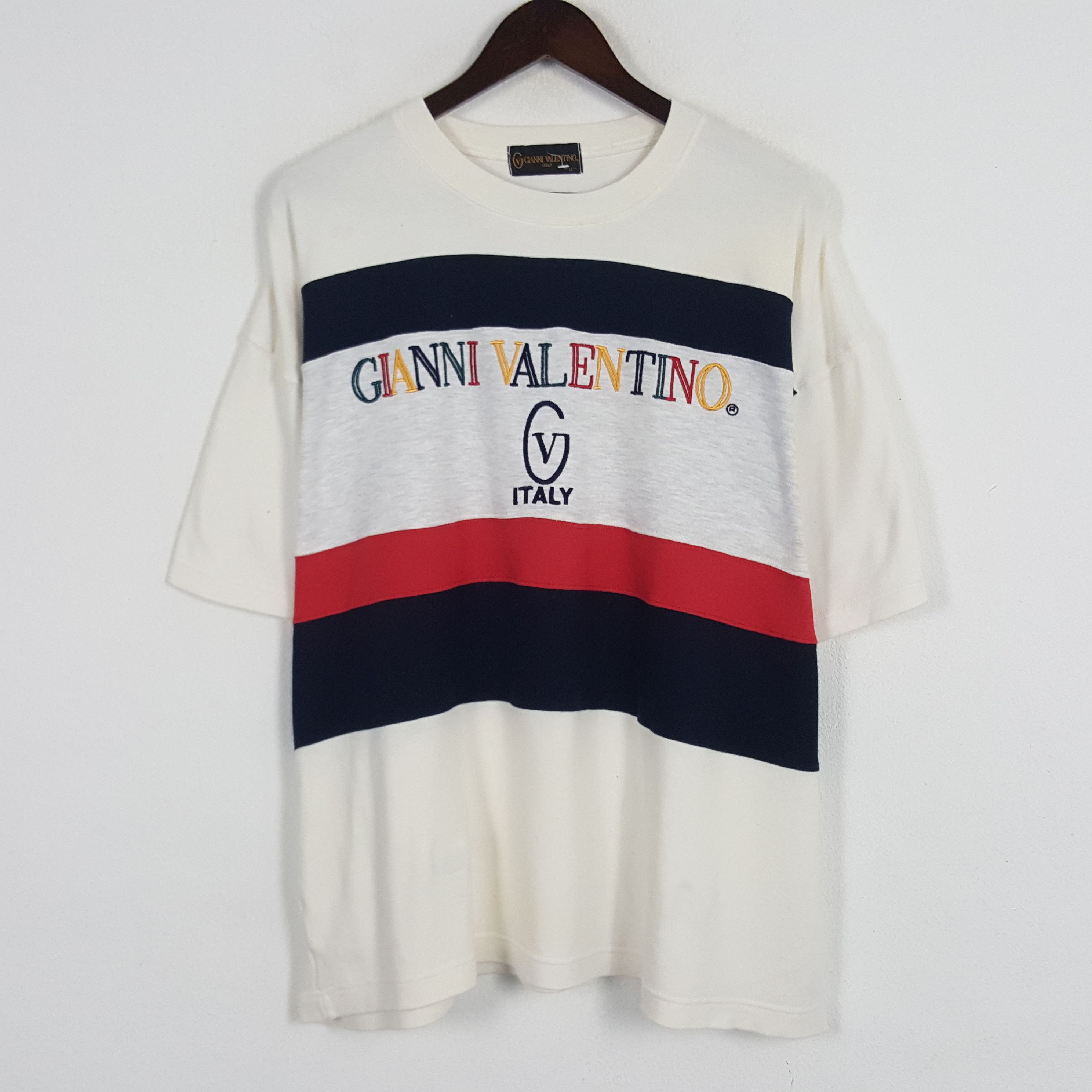 Gianni Valentino × Valentino × Vintage Vintage Gianni Valentino Italy Stripe Tshirt Size US XXL / EU 58 / 5 - 1 Thumbnail