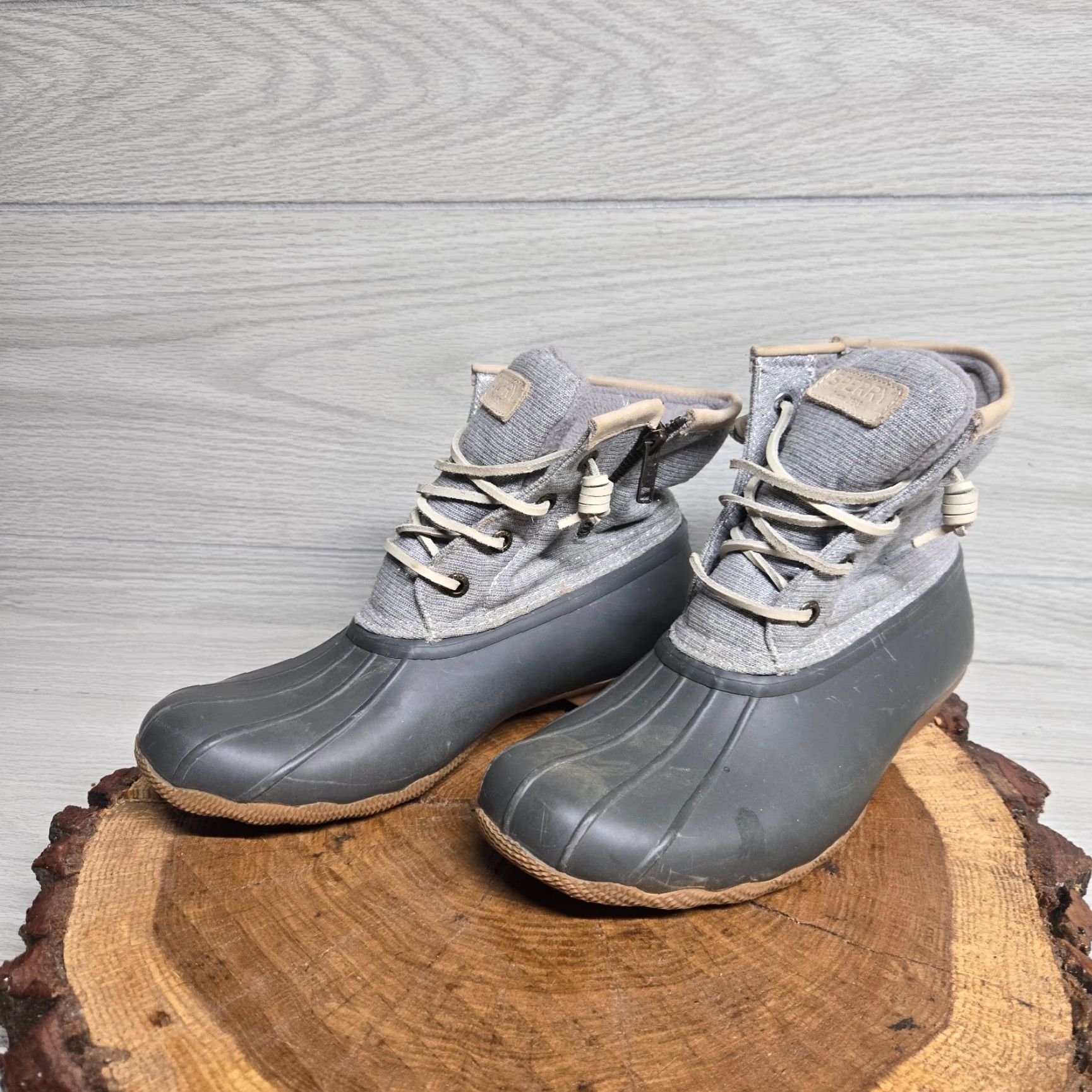 Sperry Sperry Saltwater Duck Boot Gray Emboss Wool Side Zip Adult Women 8M Waterproof Rubber/Fabric Fall Winter Shoes - Womens Boots Size US 8 / IT 38 - 2 Thumbnail