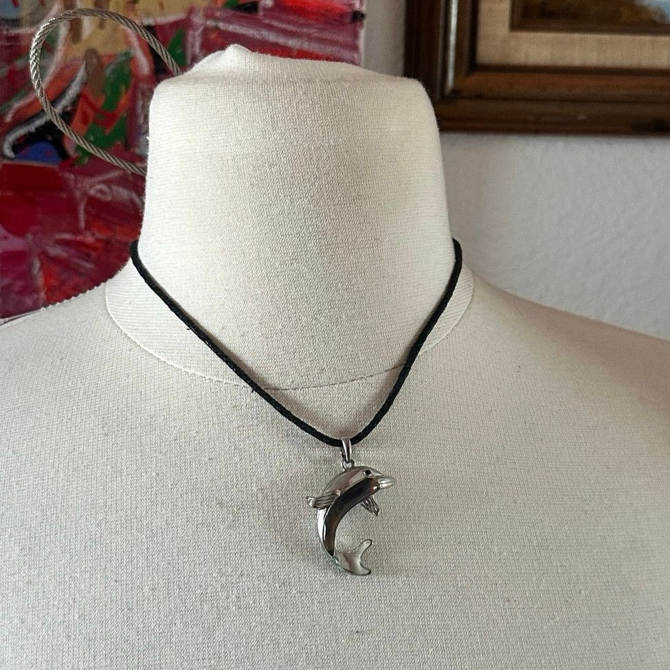 Other silver dolphin pendant black cord mood necklace Size ONE SIZE - 1 Thumbnail