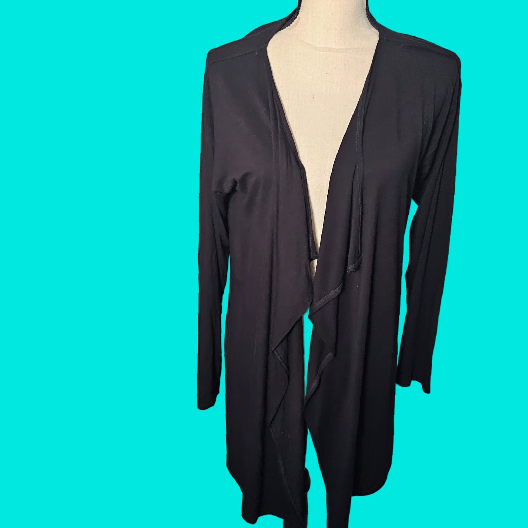 Vince Camuto VINCENT CAMUTO Black Cardigan Sweater Women’s L Open Front Long Sleeve Rayon Knit Size L / US 10 / IT 46 - 1 Thumbnail