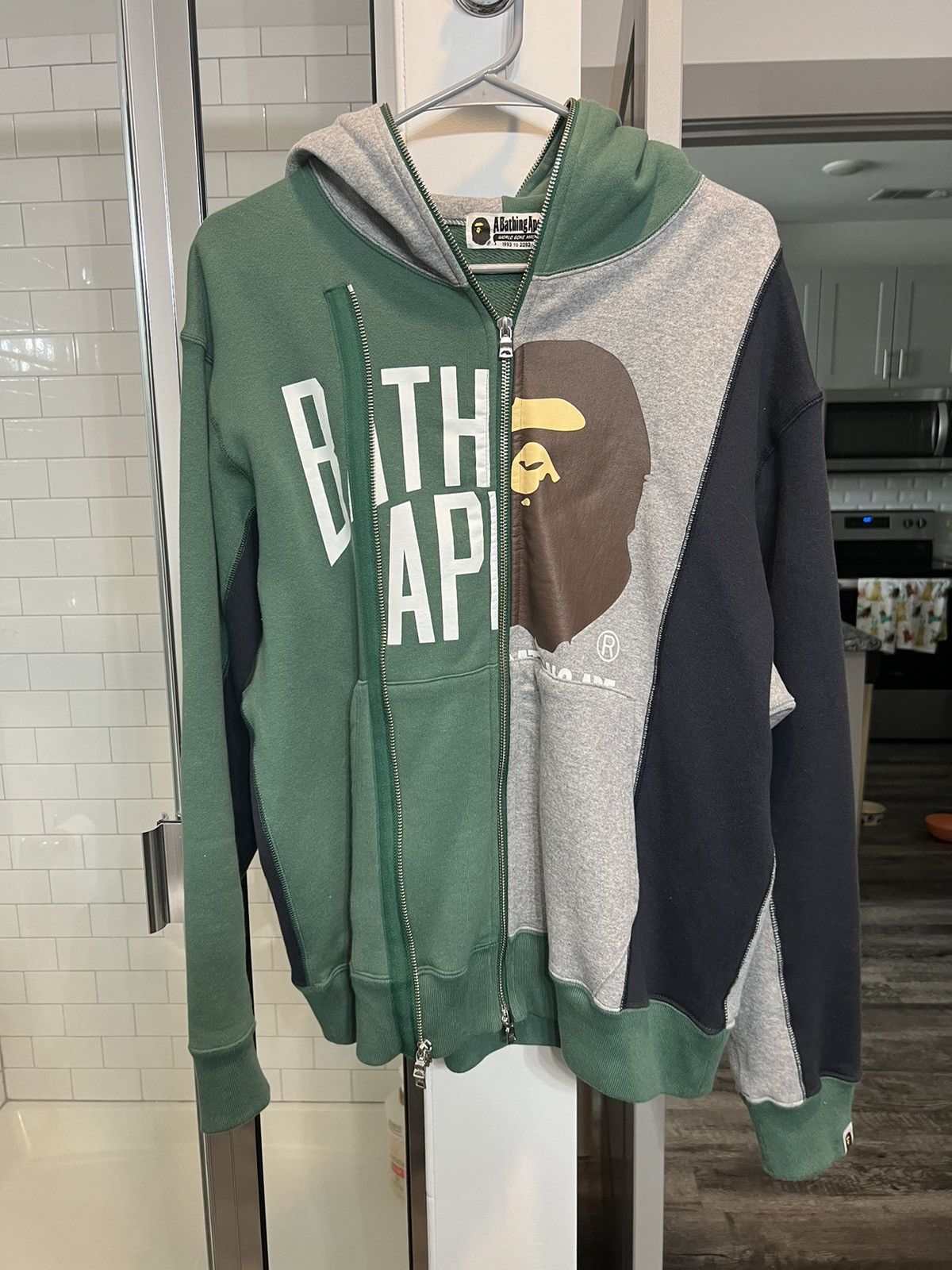 image of Bape Docking Relaxed Fit Full Zip Hoodie in Green, Men's (Size Medium)