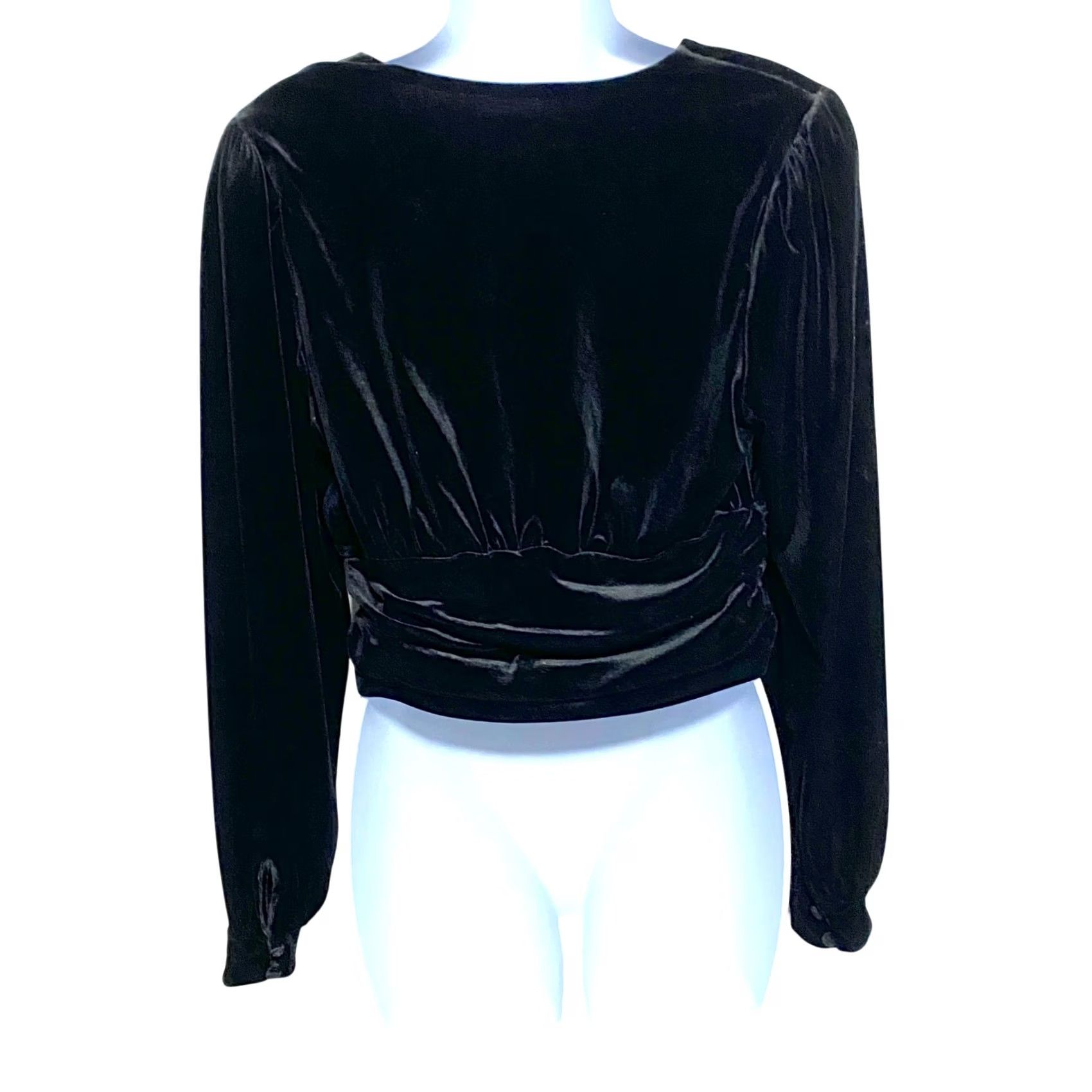 Express Express Blouse Womens M Black Velvet Deep V Neck Ruched Button Top Boho Chic NWT Size M / US 6-8 / IT 42-44 - 2 Thumbnail