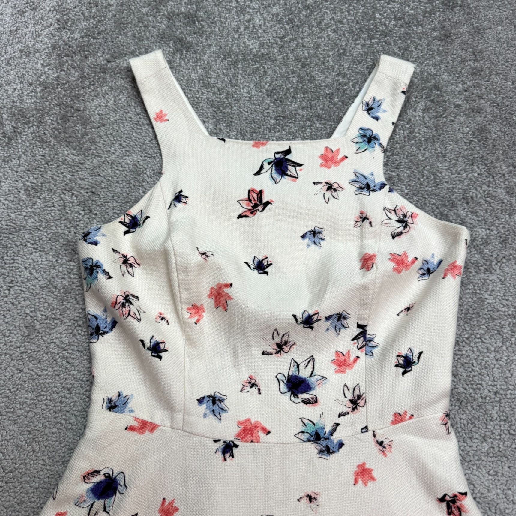 Club Monaco VINTAGE Club Monaco Dress Womens A-Line Sleeveless Ivory Floral 2 Cotton Silk Cut Out Square Neck Size XS / US 0-2 / IT 36-38 - 3 Thumbnail