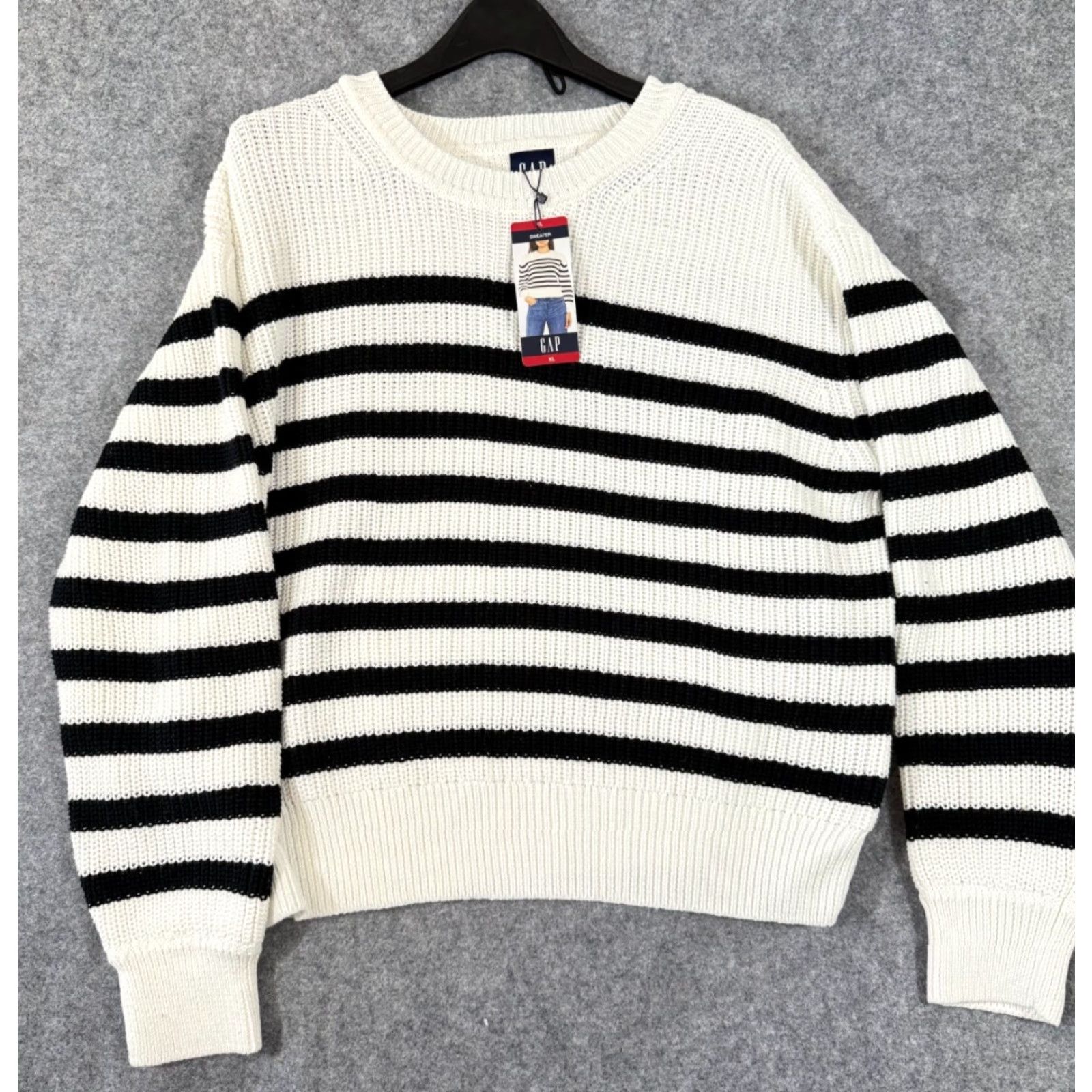 Gap GAP Pullover Sweater Womens XL Ivory Black Knit Striped Crewneck Long Sleeve NWT Size XL / US 12-14 / IT 48-50 - 3 Thumbnail