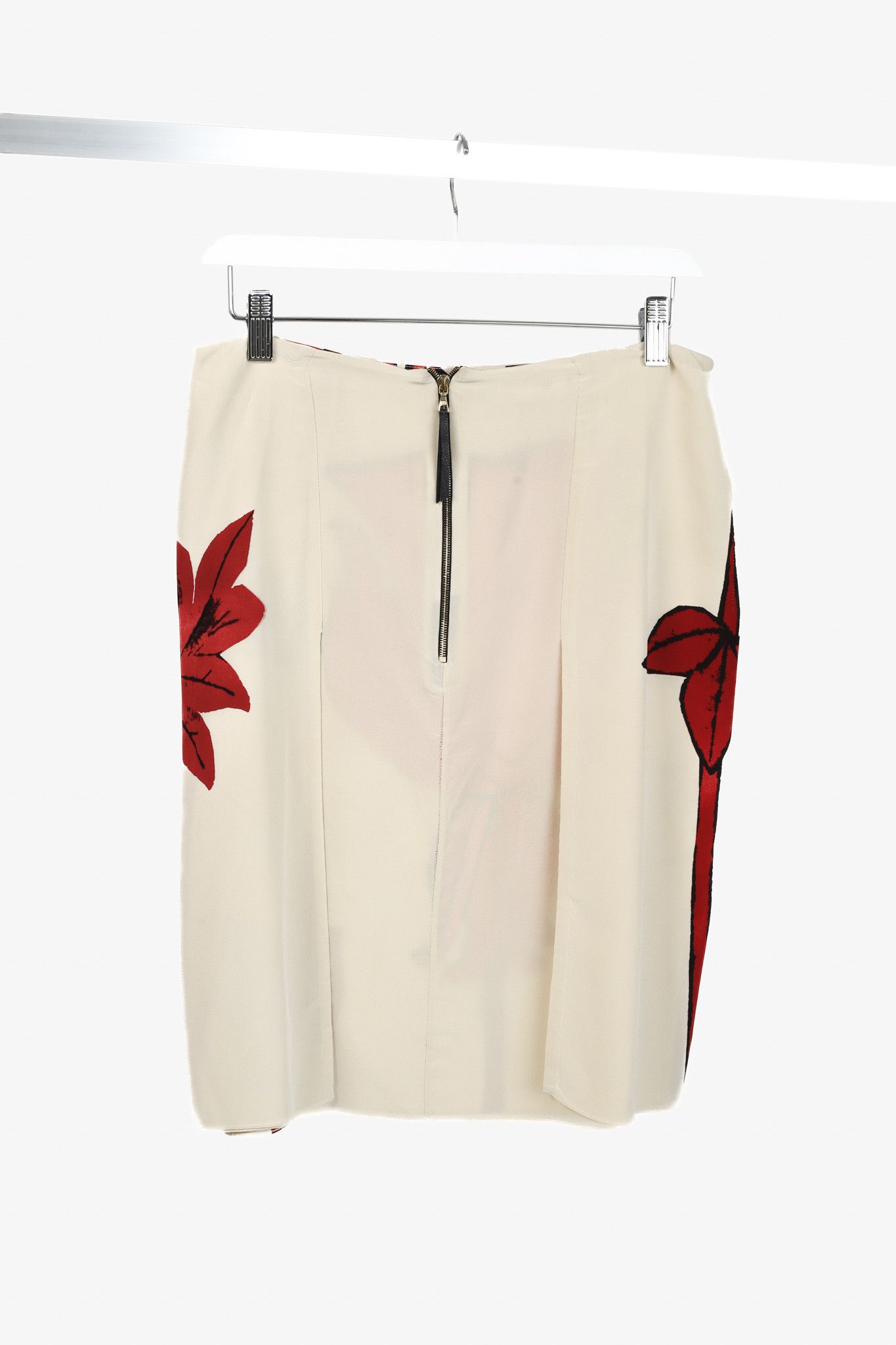 Marni Marni Cream and Red Silk Floral Print Skirt Size 31" - 2 Thumbnail