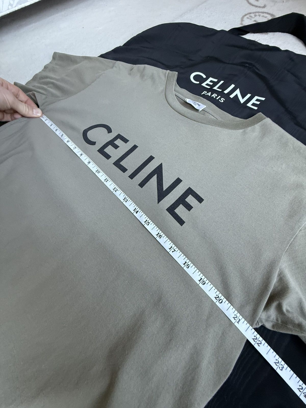 Celine Celine logo t shirt Hedi Slimane khaki green M grail Size US M / EU 48-50 / 2 - 4 Thumbnail