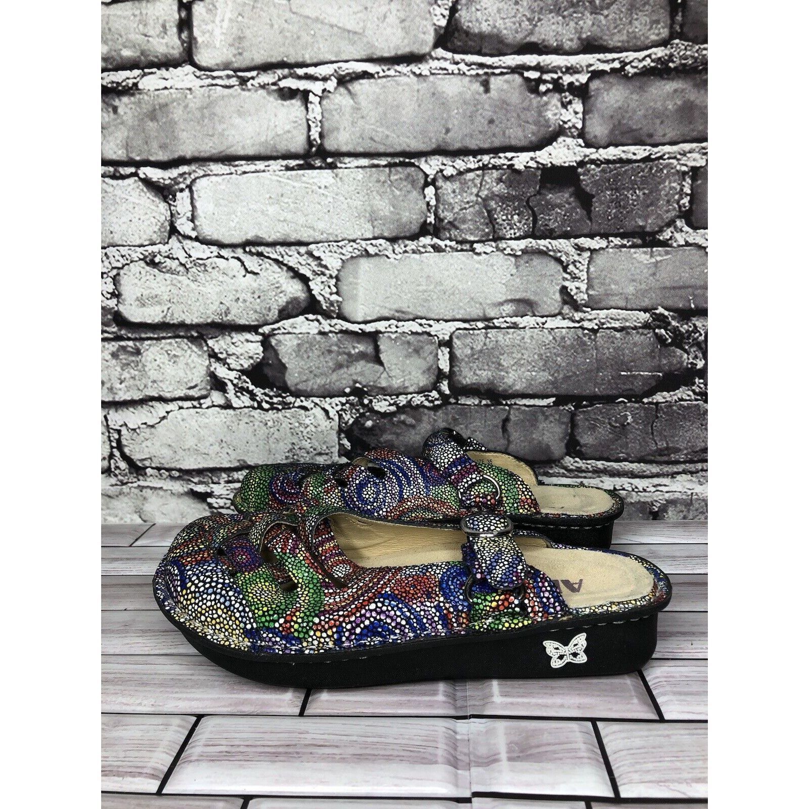 Other Alegria Fre-387 Rainbow Color Mosaic Leather Strap Clogs Sho Size US 5 / IT 35 - 6 Thumbnail