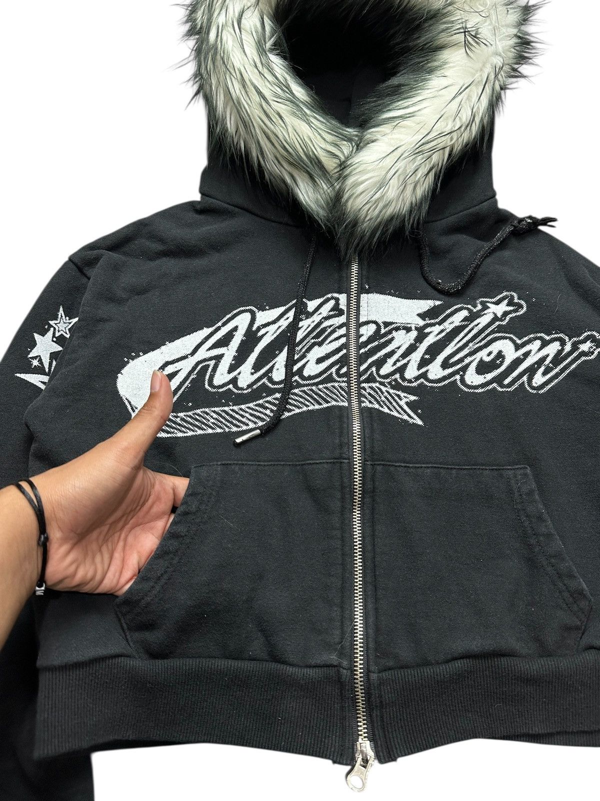 20471120 ATTENTION SIX STAR CROPPED LGB STYLE FUR ZIP HOODIE Size M / US 6-8 / IT 42-44 - 5 Thumbnail