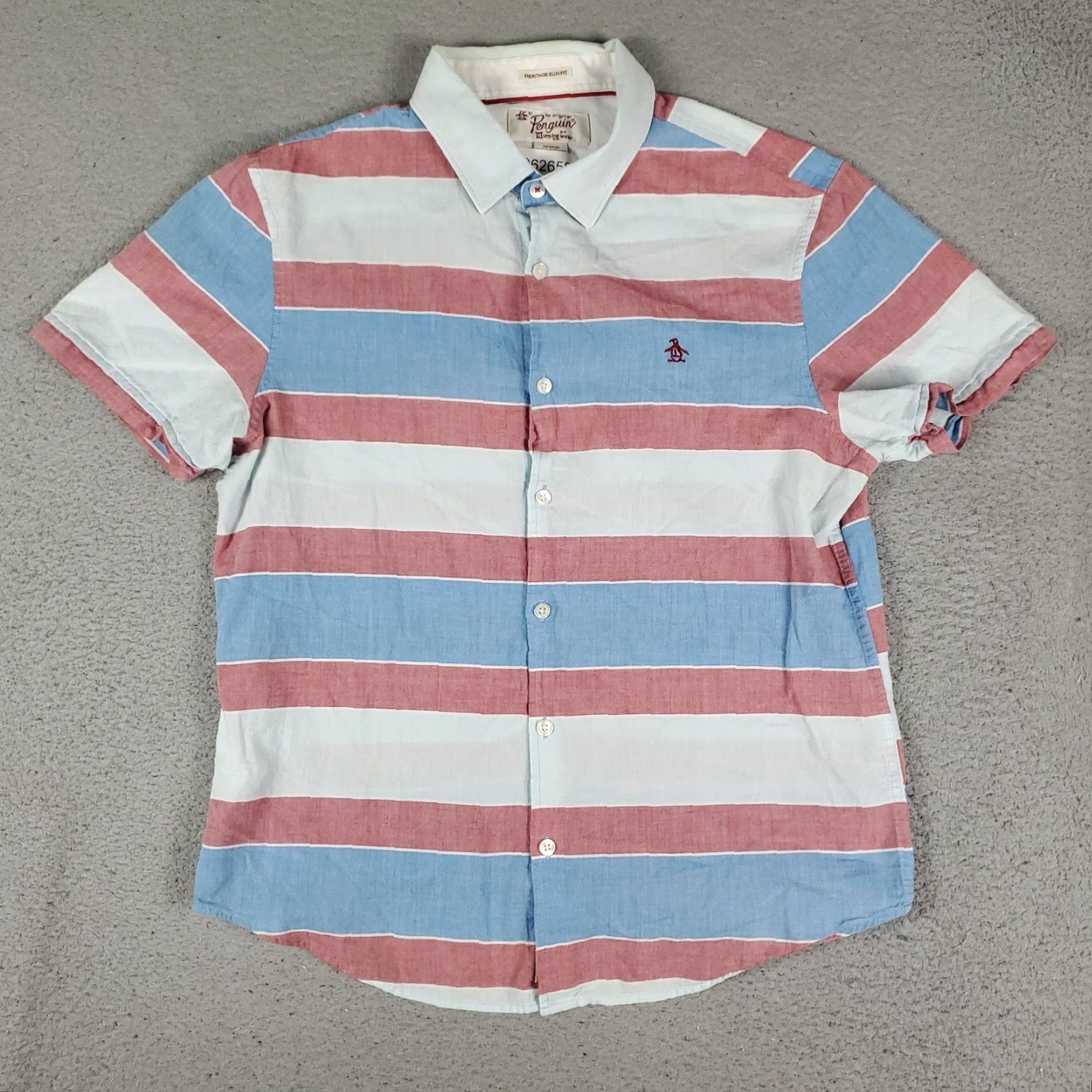 Original Penguin Original Penguin Blue Red Striped Button-Up Shirt Mens Size Medium Casual Short Sleeve Classic Preppy Size US M / EU 48-50 / 2 - 2 Thumbnail