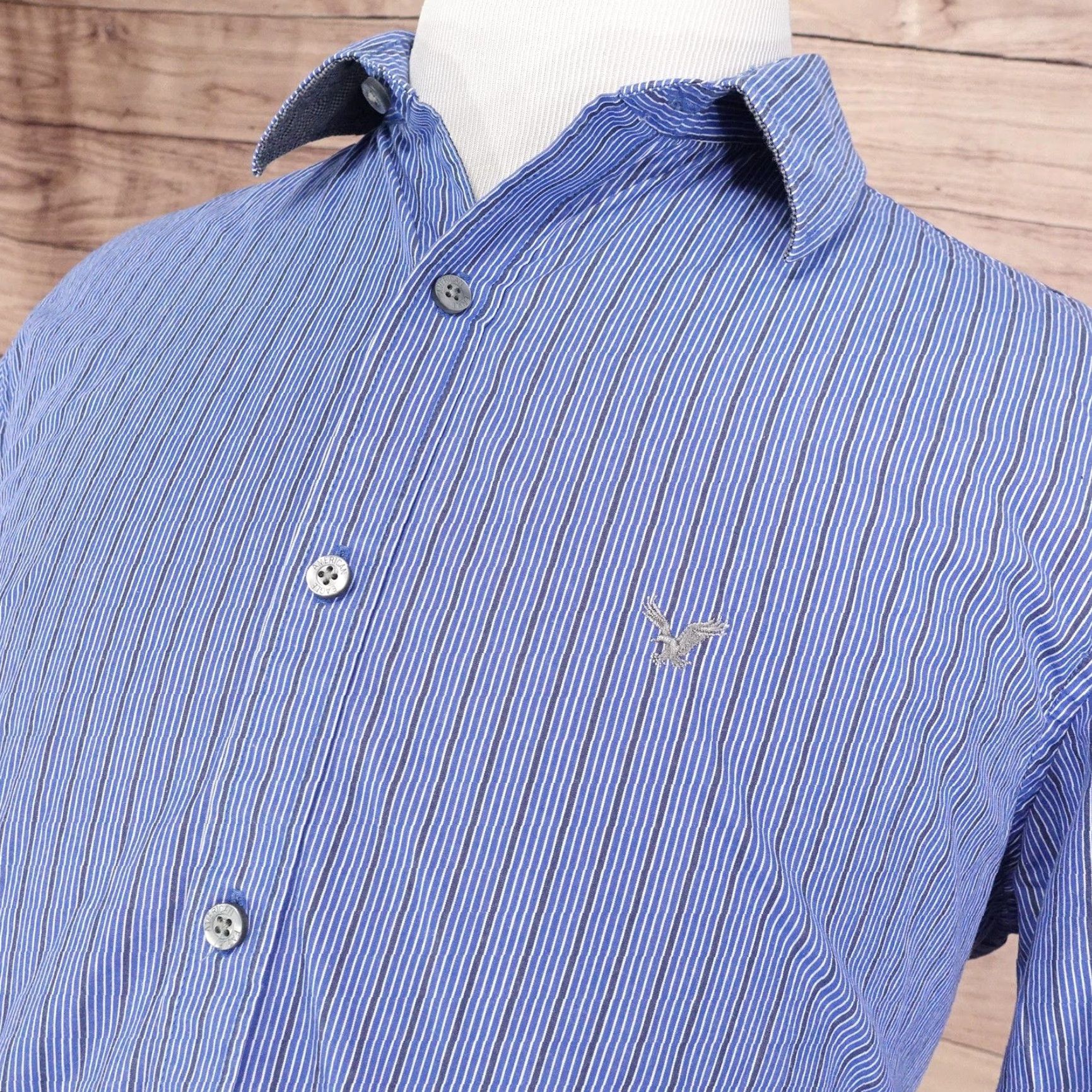 American Eagle Outfitters American Eagle Shirt Men Large Blue Striped Slim Fit Button-Down Casual Cotton Size US L / EU 52-54 / 3 - 2 Thumbnail
