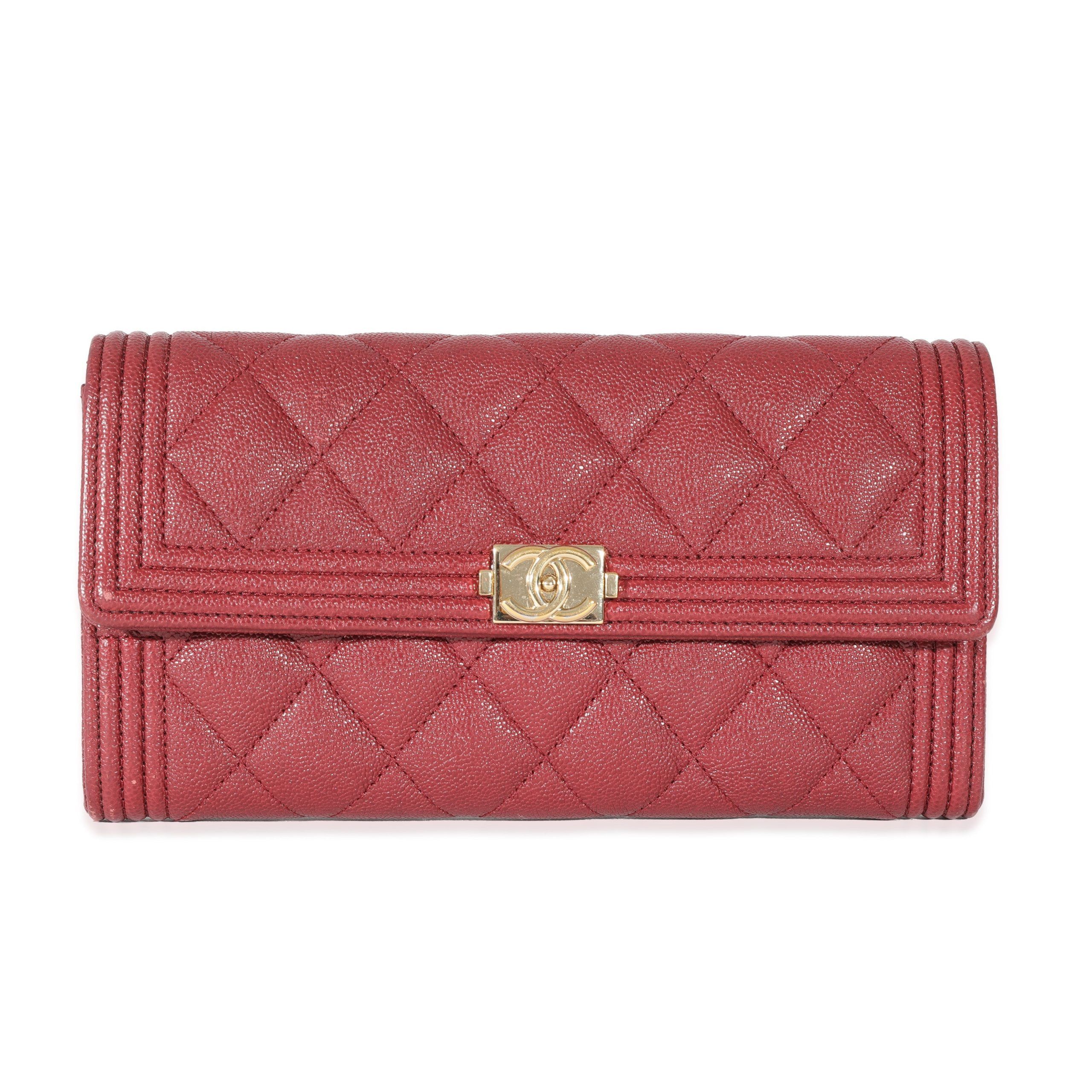 Chanel Chanel Burgundy Quilted Caviar Boy Flap Wallet Size ONE SIZE - 1 Thumbnail