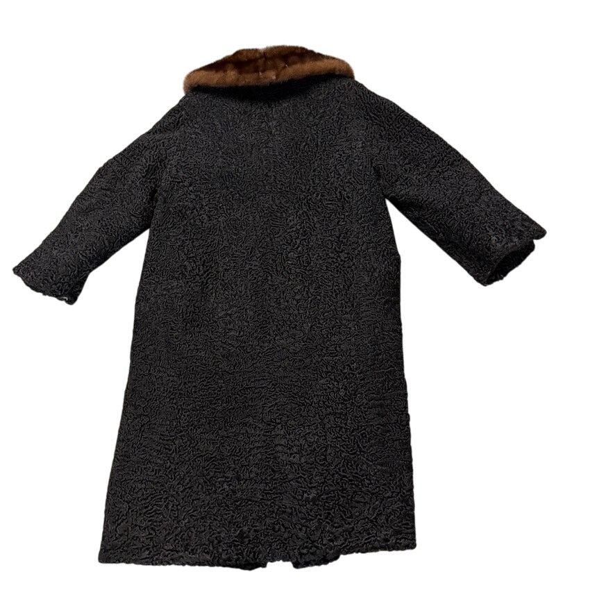 Vintage 50s Persian Lamb Mink Collar Coat Black Curly Lined Jacket M Size M / US 6-8 / IT 42-44 - 2 Thumbnail