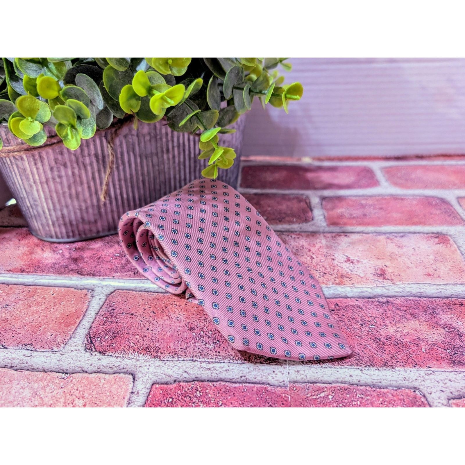 Other Egon Von Fursteberg Pink Teal Dot Silk Tie Made USA Designer Size ONE SIZE - 1 Thumbnail