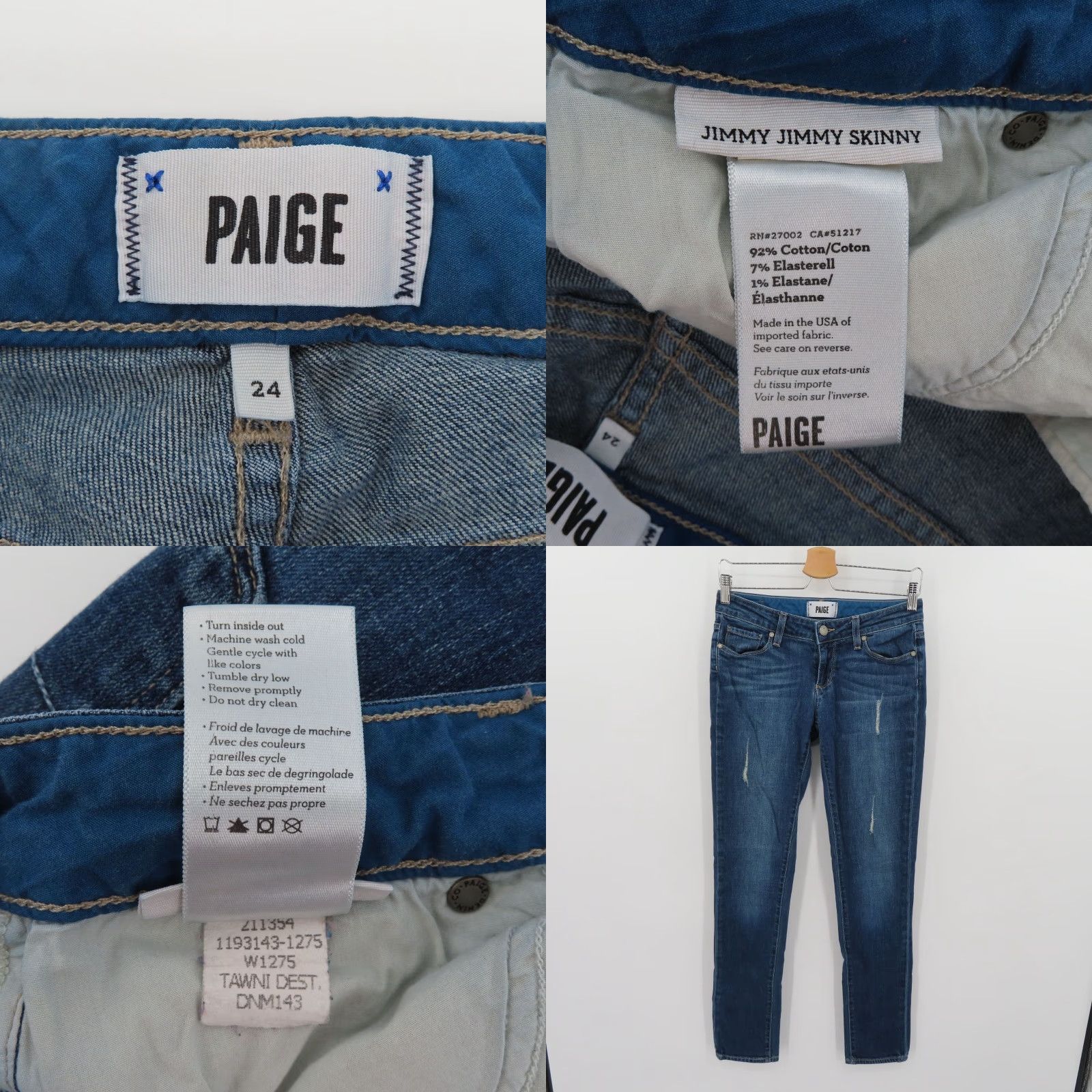 Paige Paige Womens Jeans 24 Jimmy Jimmy Skinny Distressed Medium Blue Denim Pants Size 42" / US 20 - 8 Thumbnail