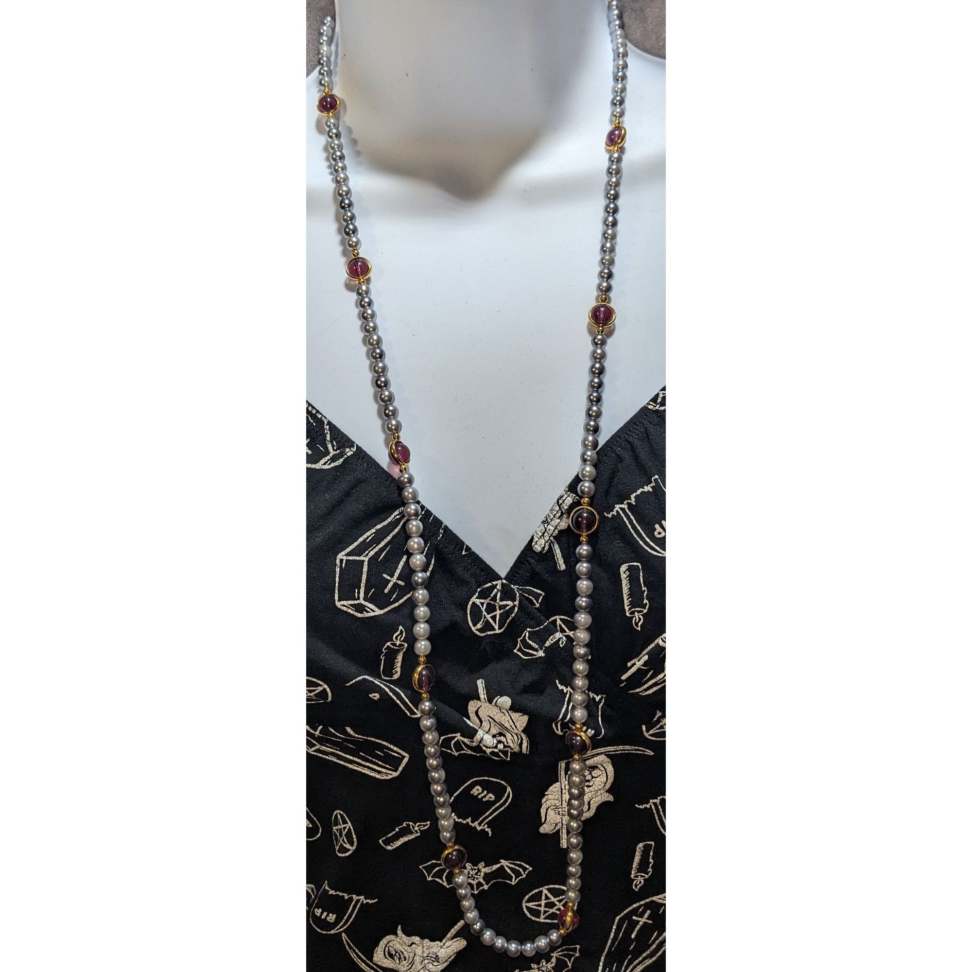 Other Elegant Regal Gray Pearl Necklace With Gold-Tone Bezel-Set P Size ONE SIZE - 2 Thumbnail