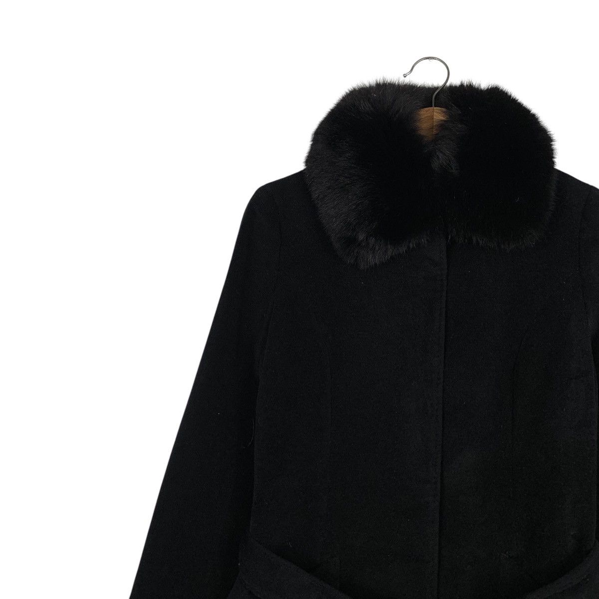 Japanese Brand KUMIKYOKU Neck Fur Pure New Wool Belted Long Coat #2114-C93 Size S / US 4 / IT 40 - 7 Thumbnail
