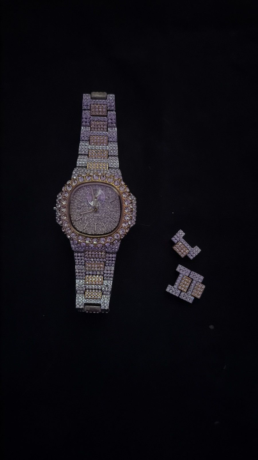 Other Purple Gradient Iced Out Bust Down Moissanite Watch VVS Size 44 - 3 Thumbnail
