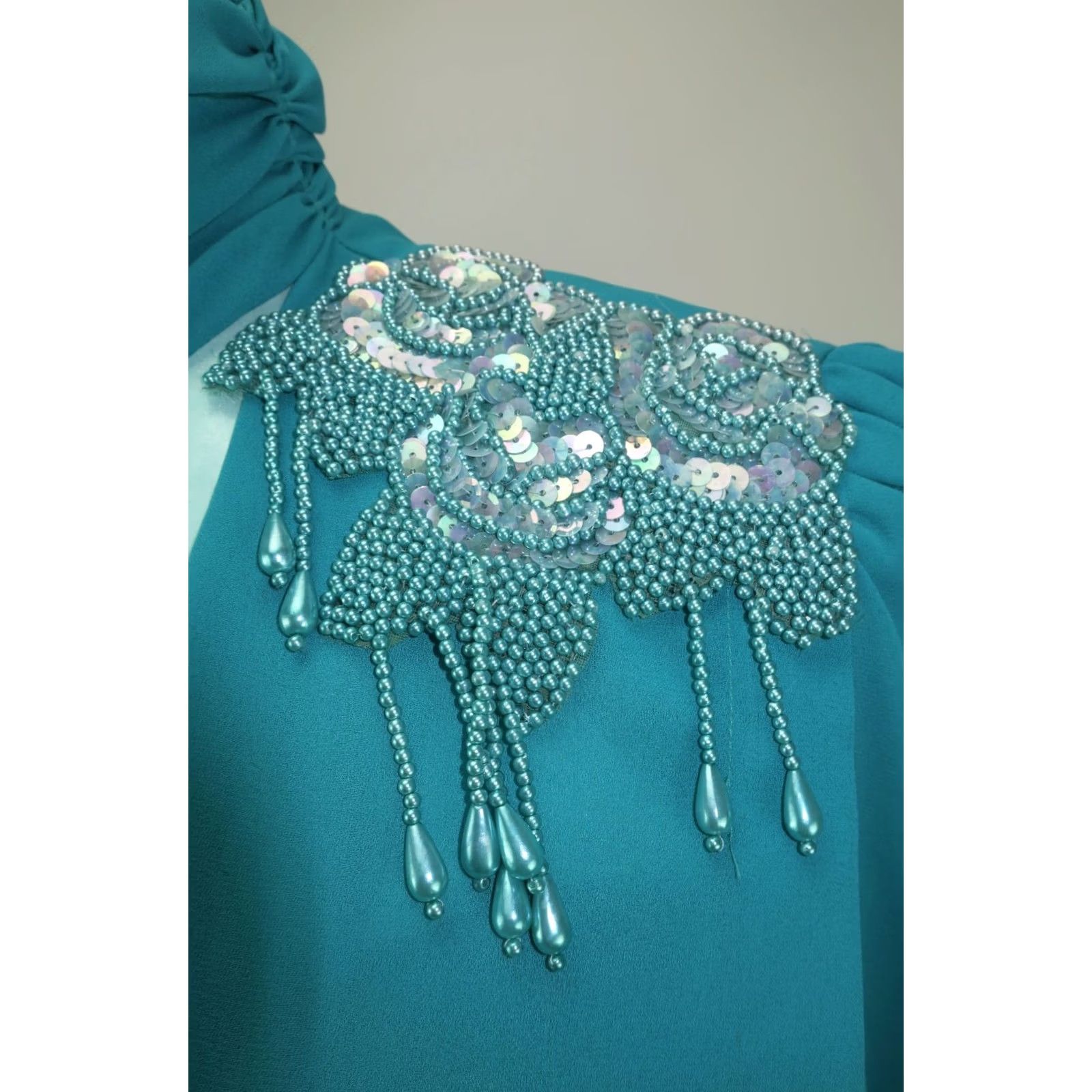 Vintage VINTAGE Patra Dress Knee Length Sequin Chiffon Organza Cape Design 80s Blue Sz 10 Womens Size L / US 10 / IT 46 - 5 Thumbnail