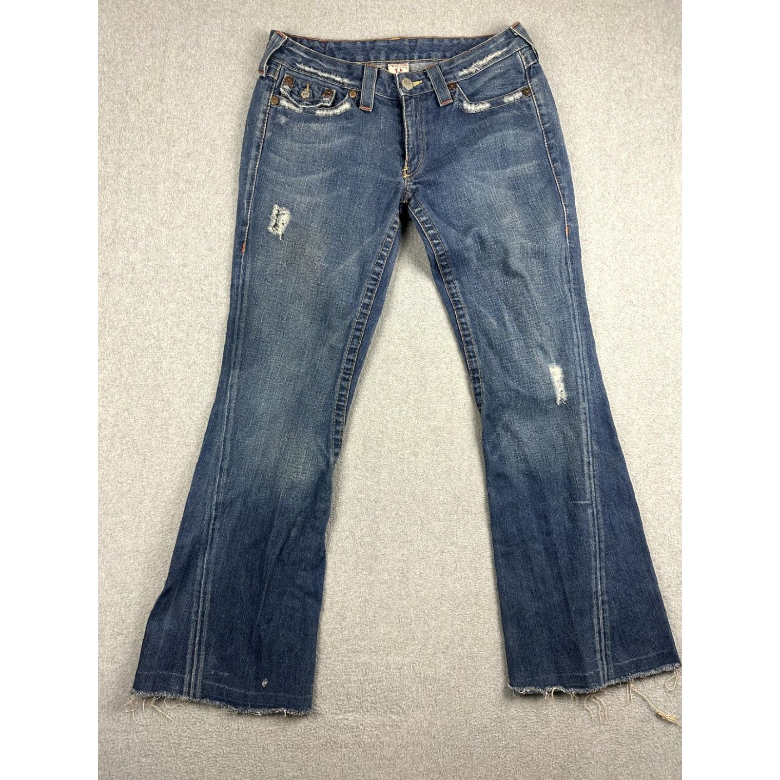 True Religion VINTAGE True Religion Jeans Womens 30 Blue Medium Wash Low Rise Flare Distressed Joey Way? Size 30" / US 8 / IT 44 - 4 Thumbnail