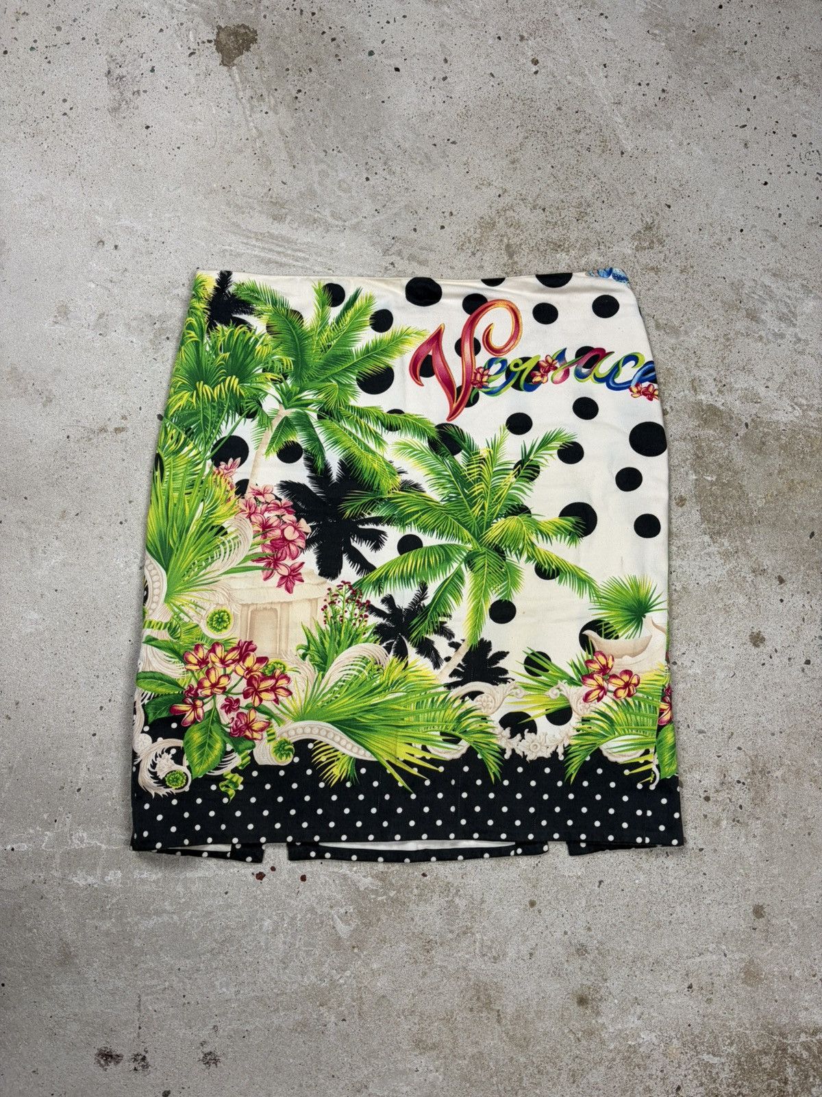 Versace 2000s Gianni Versace Floral Palms Polka Dot Print Skirt Size 33" - 1 Thumbnail
