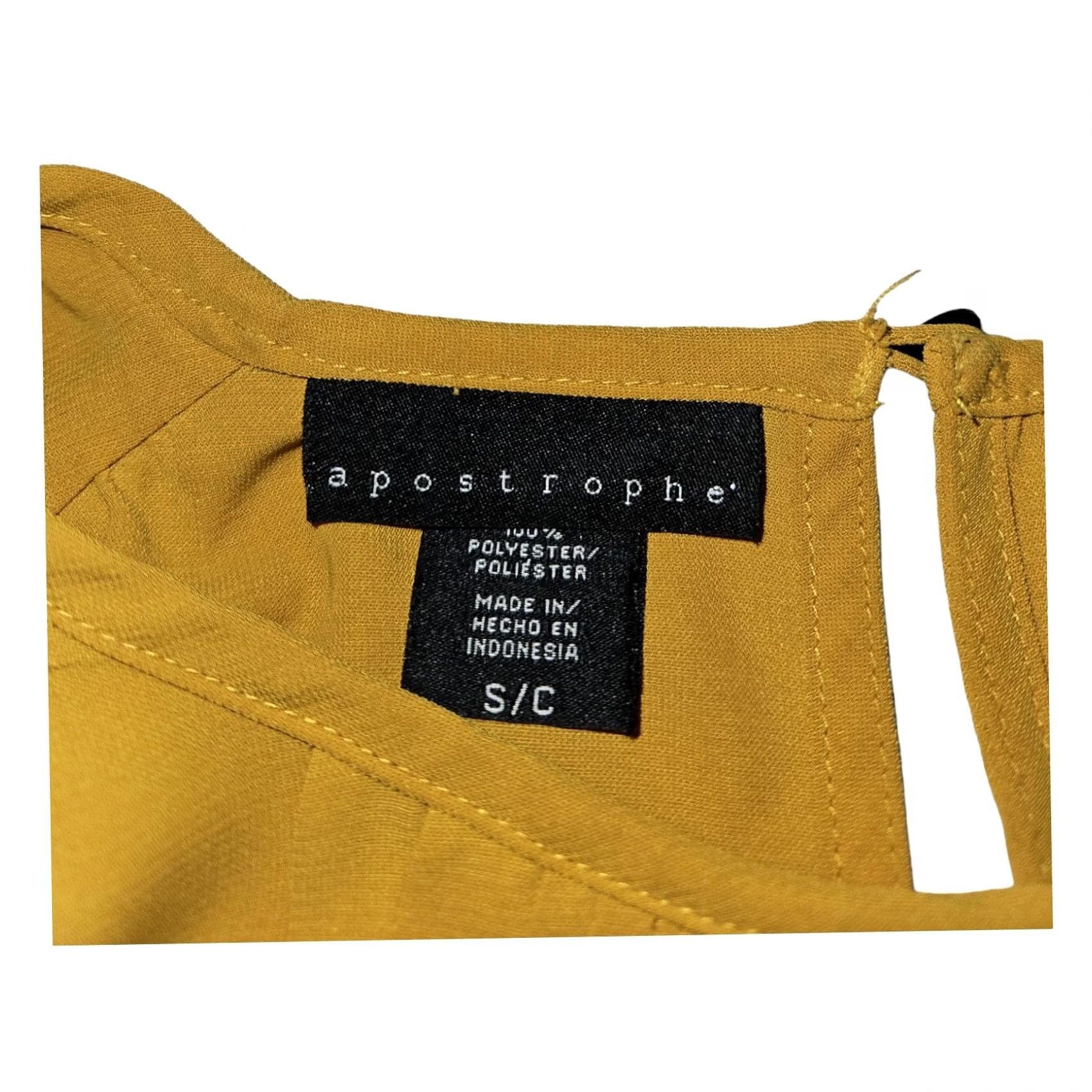 Vintage Apostrophe Blouse Top Sleeveless Women's S Ruffle Accent Crew Neck Pullover Back Button Mustard Yellow Polyester Size S / US 4 / IT 40 - 2 Thumbnail