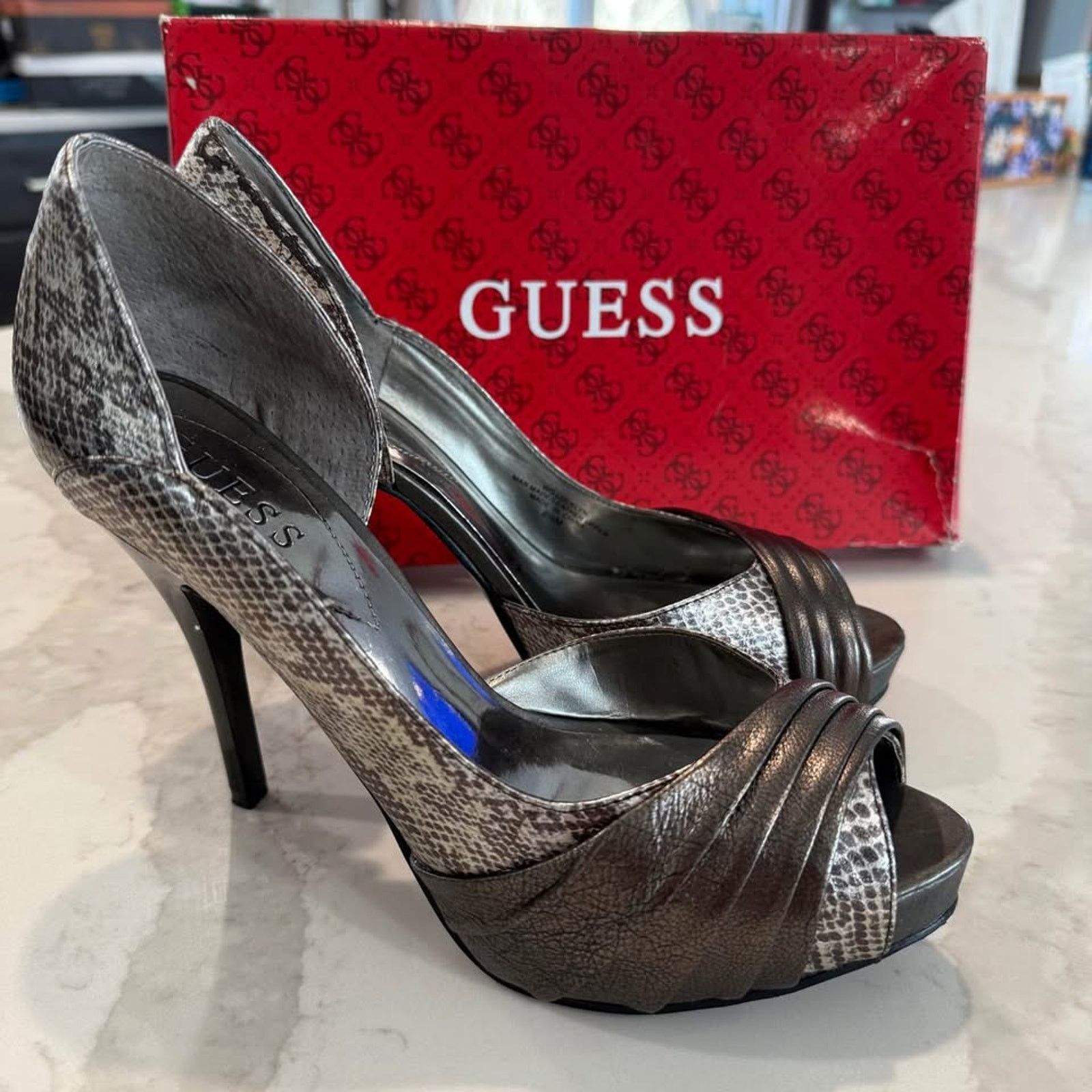 Guess Guess Platform Snakeskin Stiletto Heels Womens 8.5M Silver Size US 8.5 / IT 38.5 - 1 Thumbnail