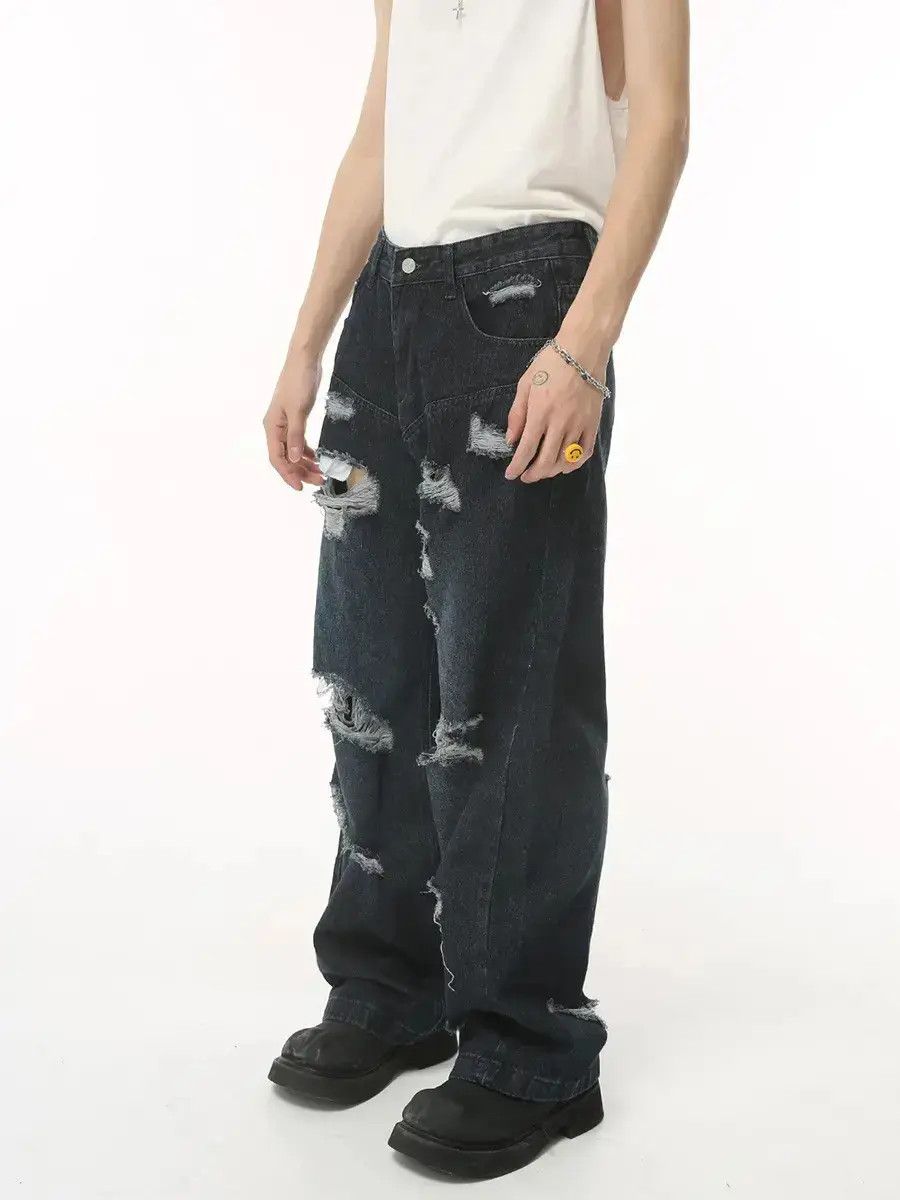 Japanese Brand Retro loose ripped hip-hop jeans Size US 32 / EU 48 - 2 Thumbnail